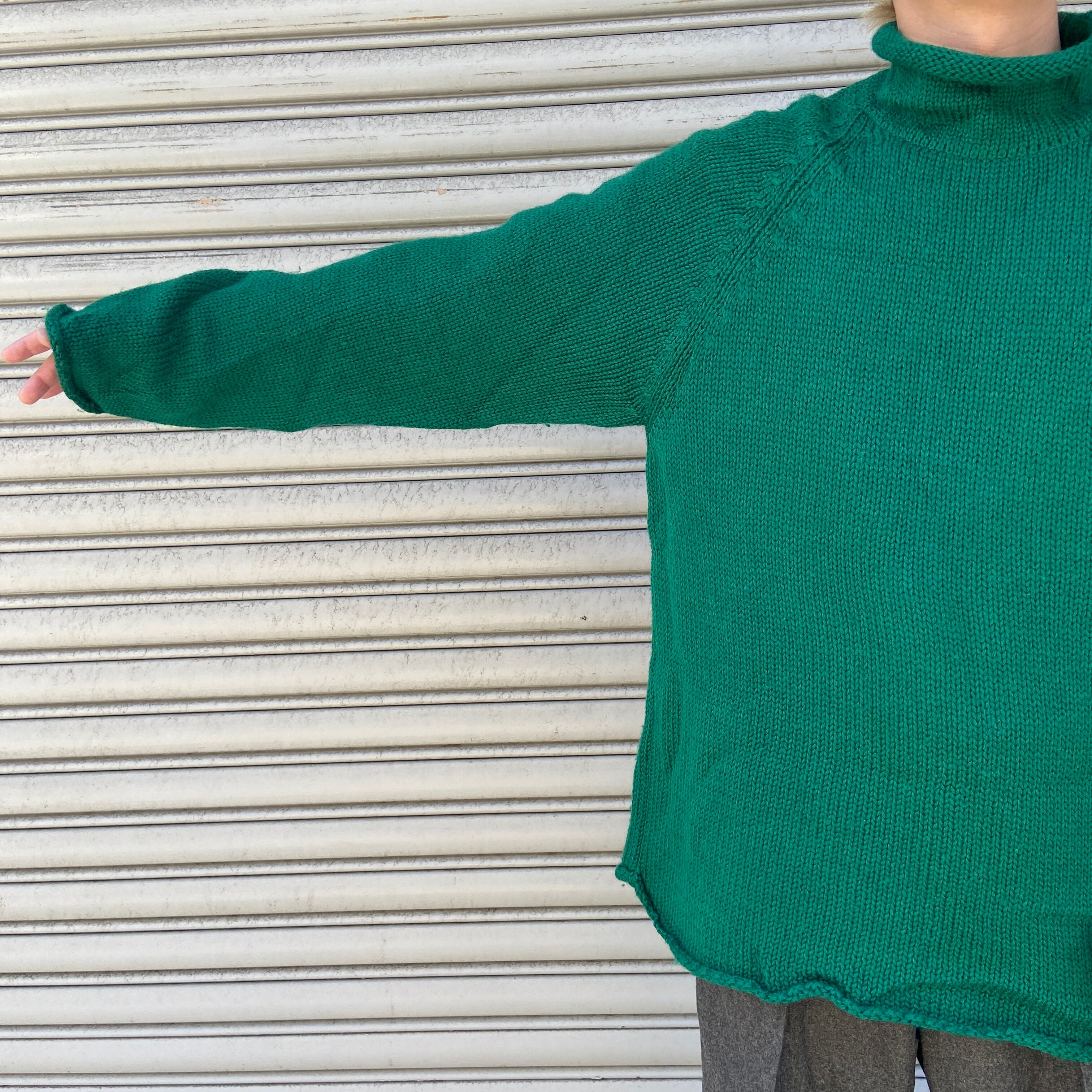 90s J.CREW ロールネックウールセーター 巨人タグ ニット 緑 L | 古着
