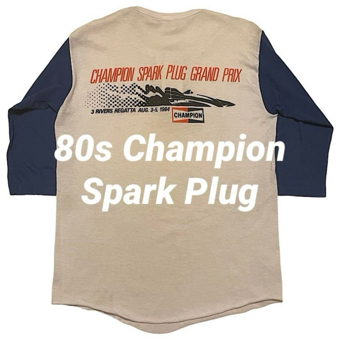 80s チャンピオンスパークプラグ Tシャツ 切替ラグラン ヘンリーネック