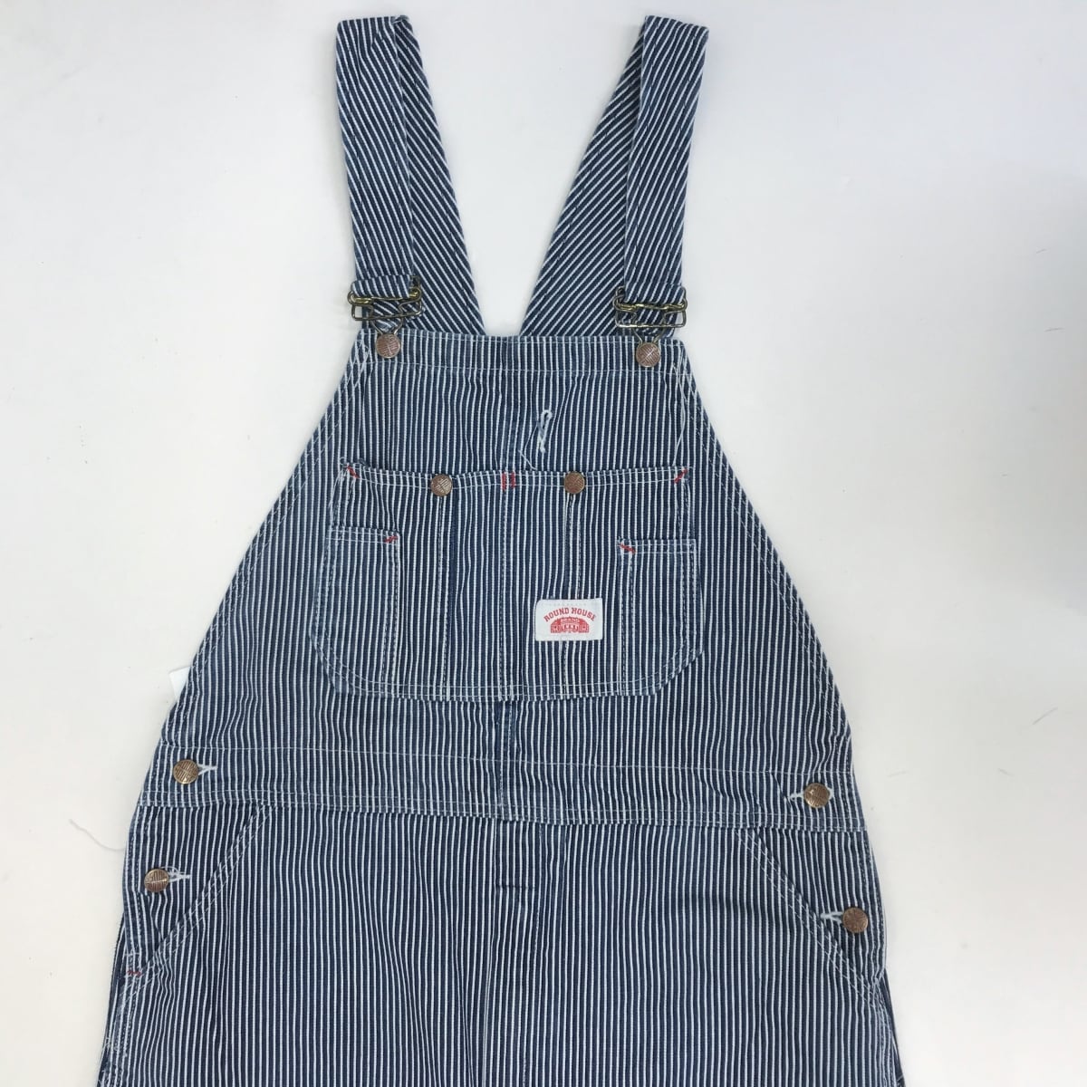 ROUND HOUSE 80〜 90年代 USA製 ヒッコリーオーバーオール 刺繍タグ