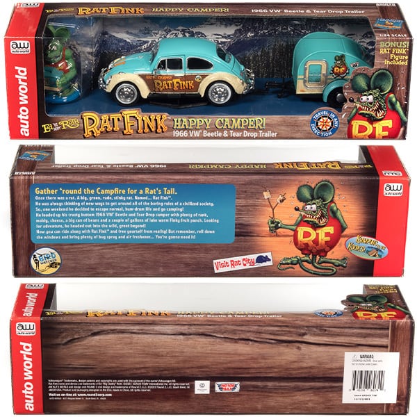 AUTO WORLD 1:24 RAT FINK 1966 VW Beetle w/Tear Drop Trailer & Rat