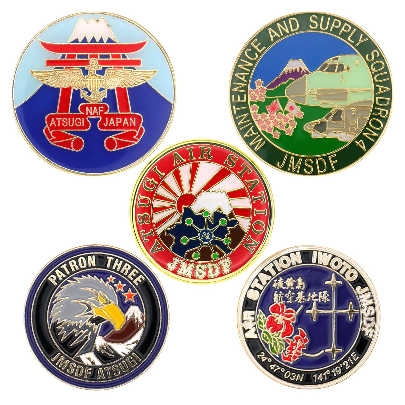 自衛隊グッズ ピンバッジ 海上自衛隊 厚木航空基地 全5種 「燦吉 さん