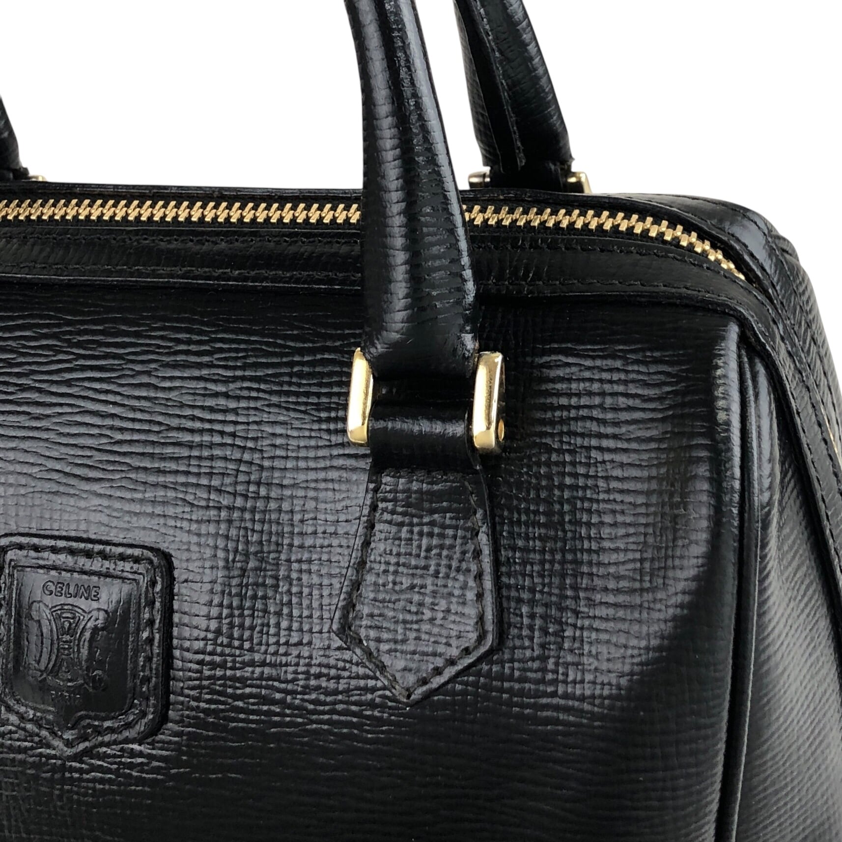 Celineオールドセリーヌ エナメル 型押し ショルダバッグ 黒 CELINE