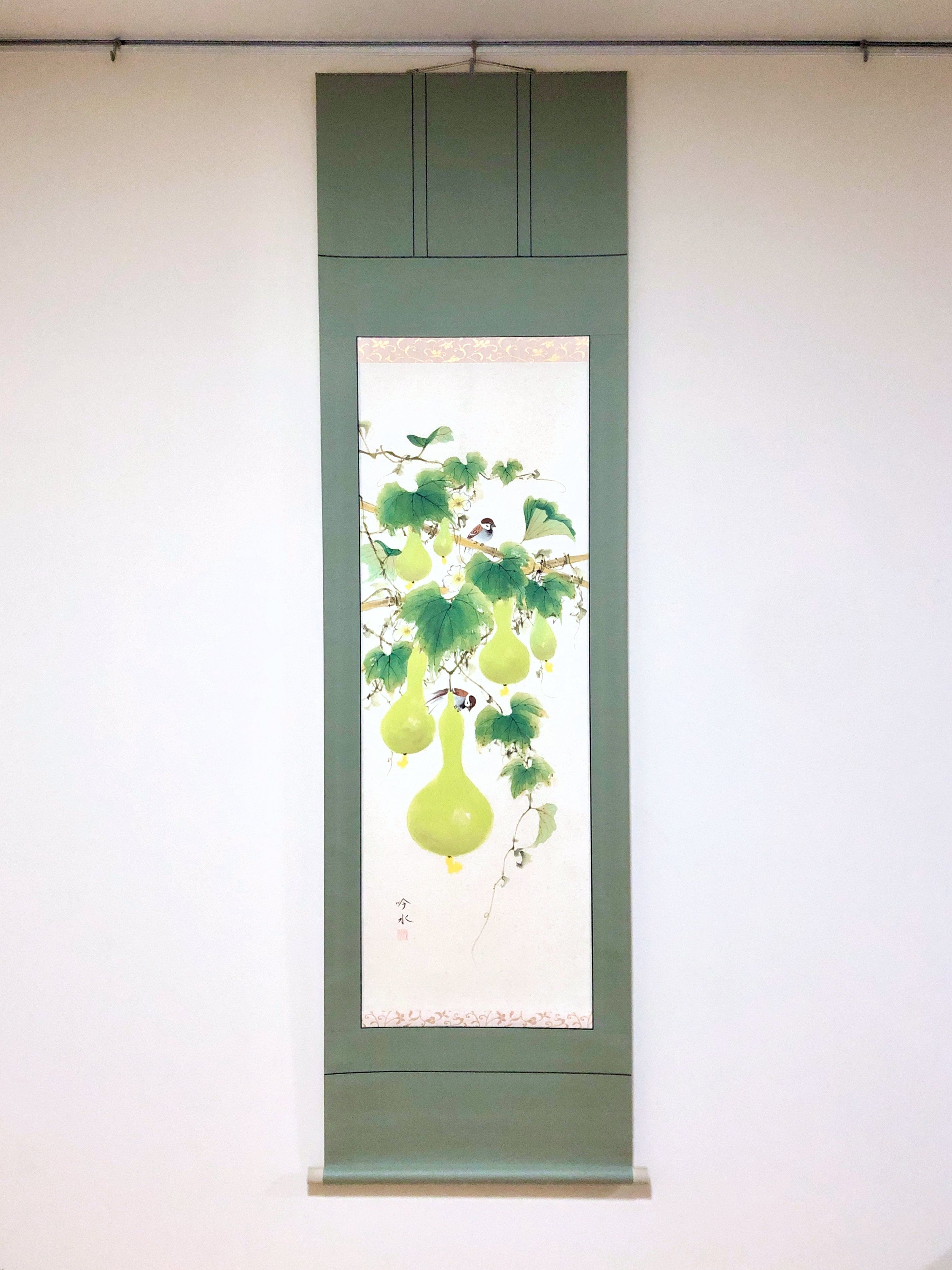 奥田吟水「六瓢箪に雀」掛軸（尺五立） | 吉村唐木店 WEBSHOP