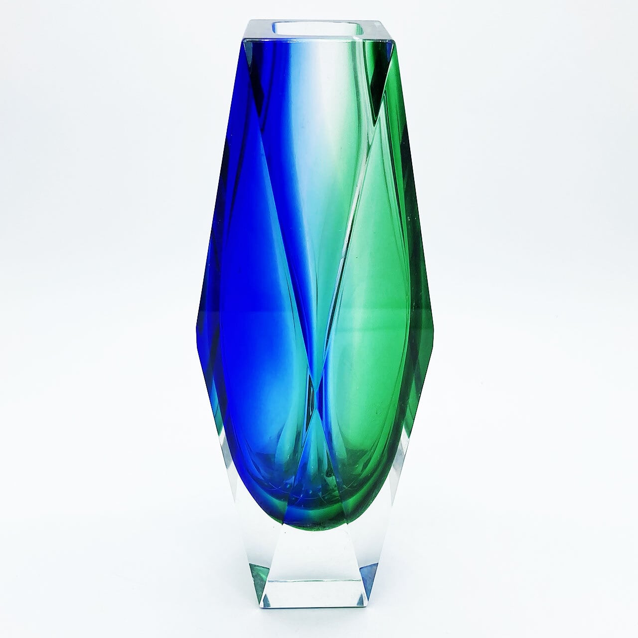 ヴェネチアガラス ムラノ SOMMERSO 花瓶 一輪挿し ブルー グリーン