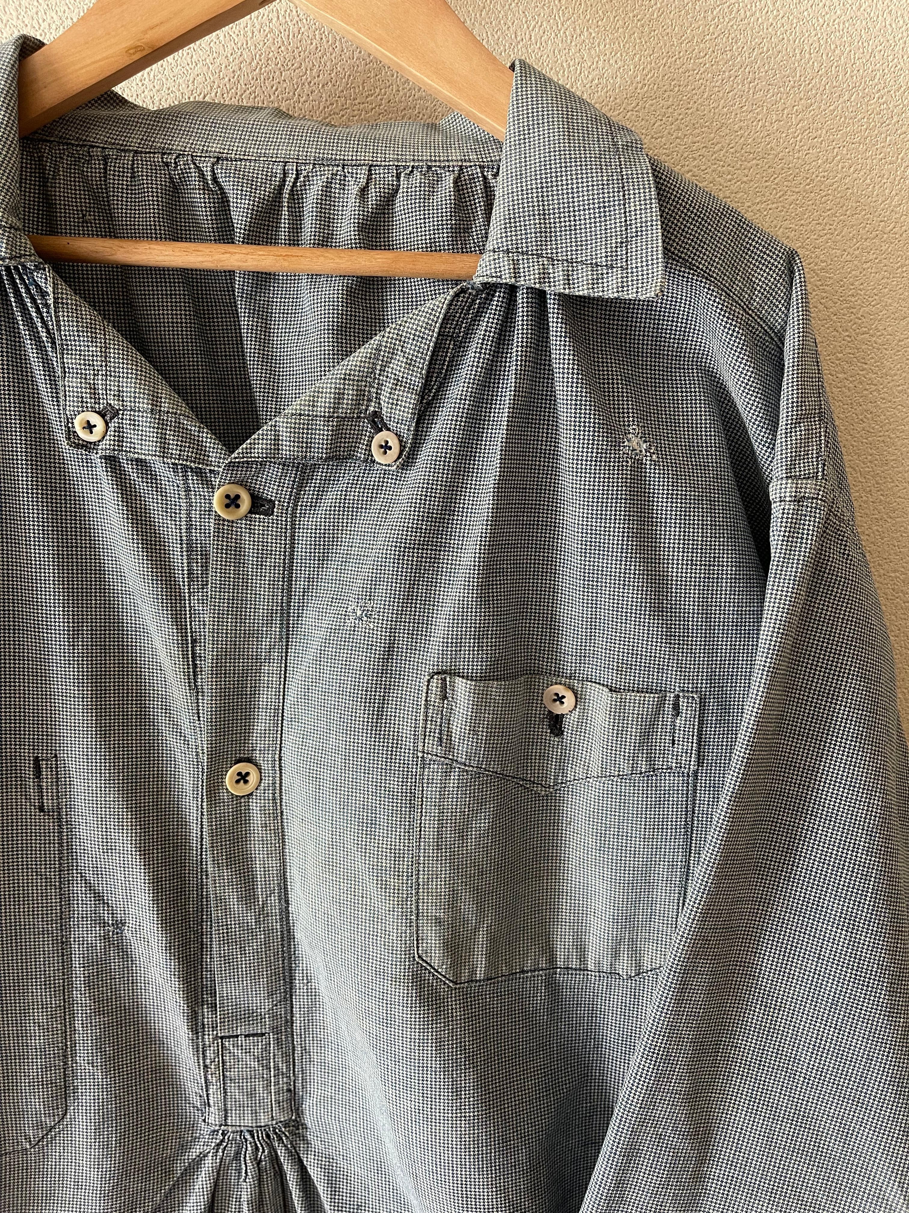 1930s French Vintage indigo houndstooth butcher smock | Le Coeur