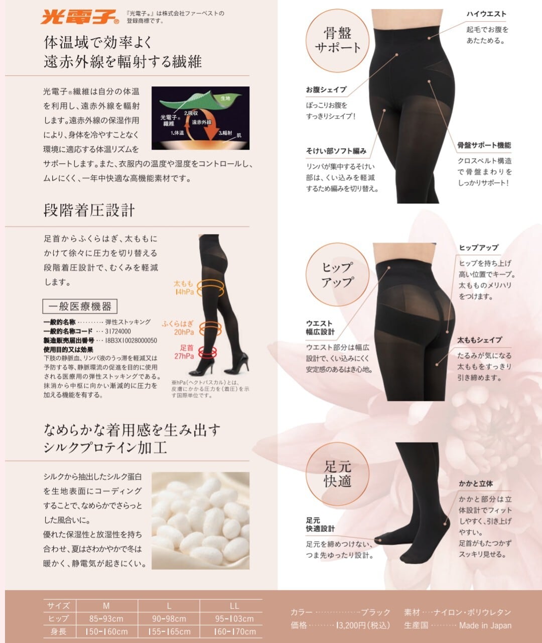 3kg見え!骨盤ヒップタイツ 光電子 プウアボーテ ストッキング | Blossom