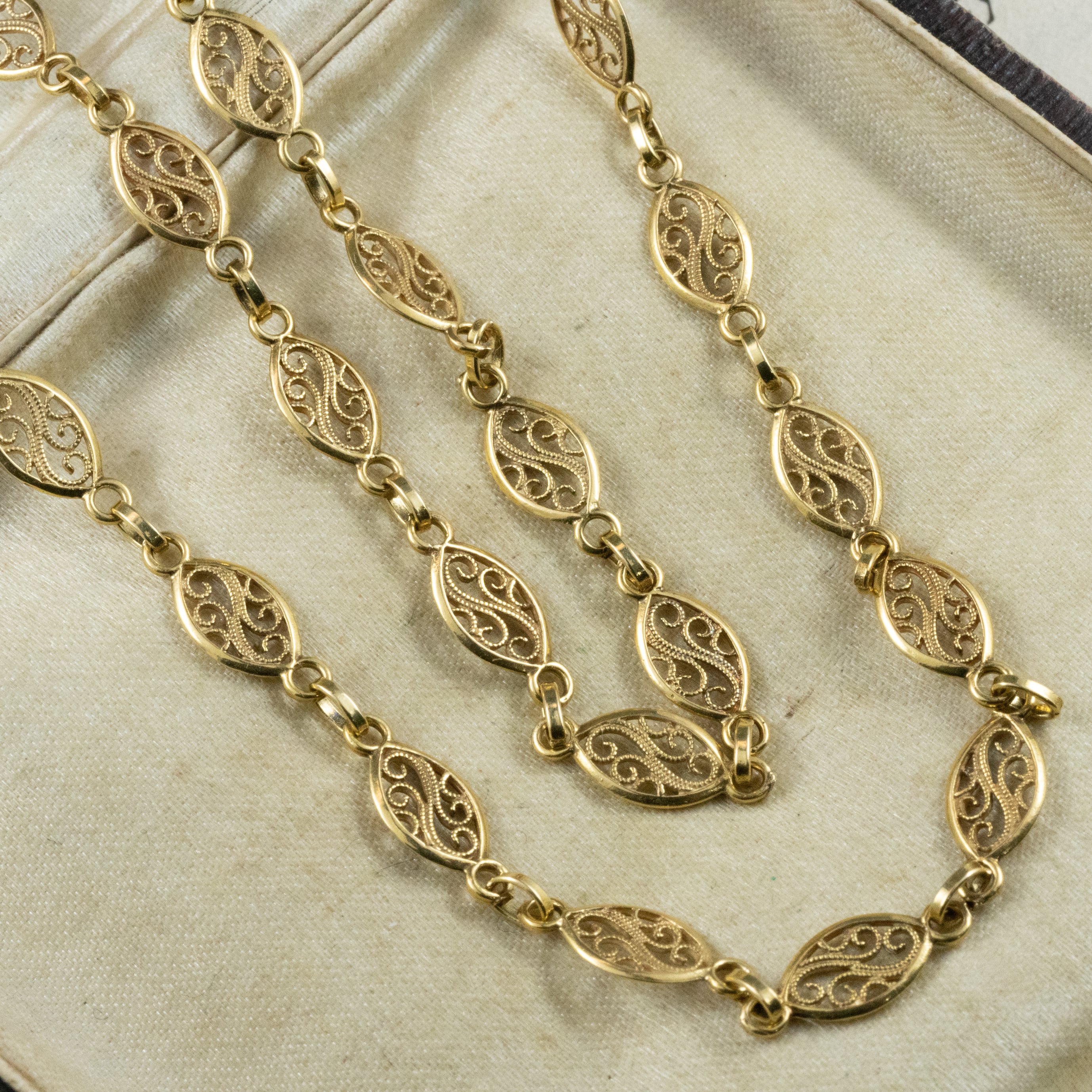 希少】フランス アンティーク K18 フィリグリー チェーンネックレス