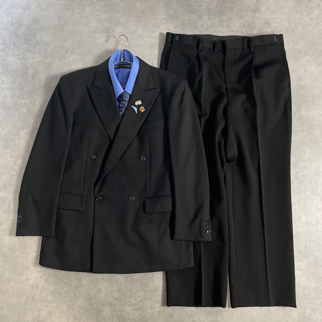 90s ヴィンテージ スーツ ダブル セットアップ ピンズvol.79 黒青 | Flog.
