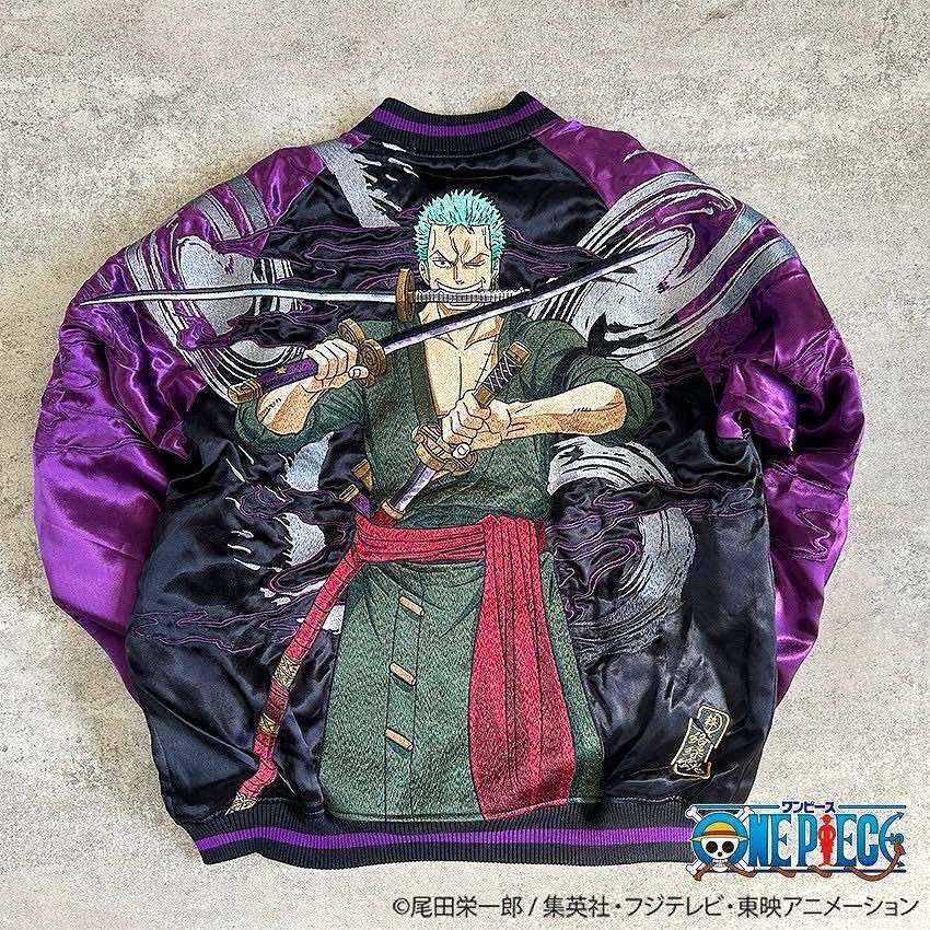 ONE PIECE刺繍スカジャン ゾロ刺繍 リバーシブル XL 黒 Embroidered