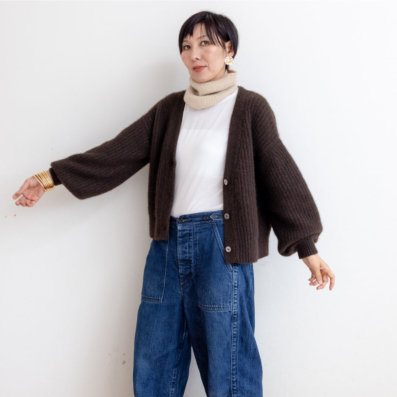 ヤクのバルーン袖カーディガン | 空飛ぶ羊 BASE webshop｜モンゴルの