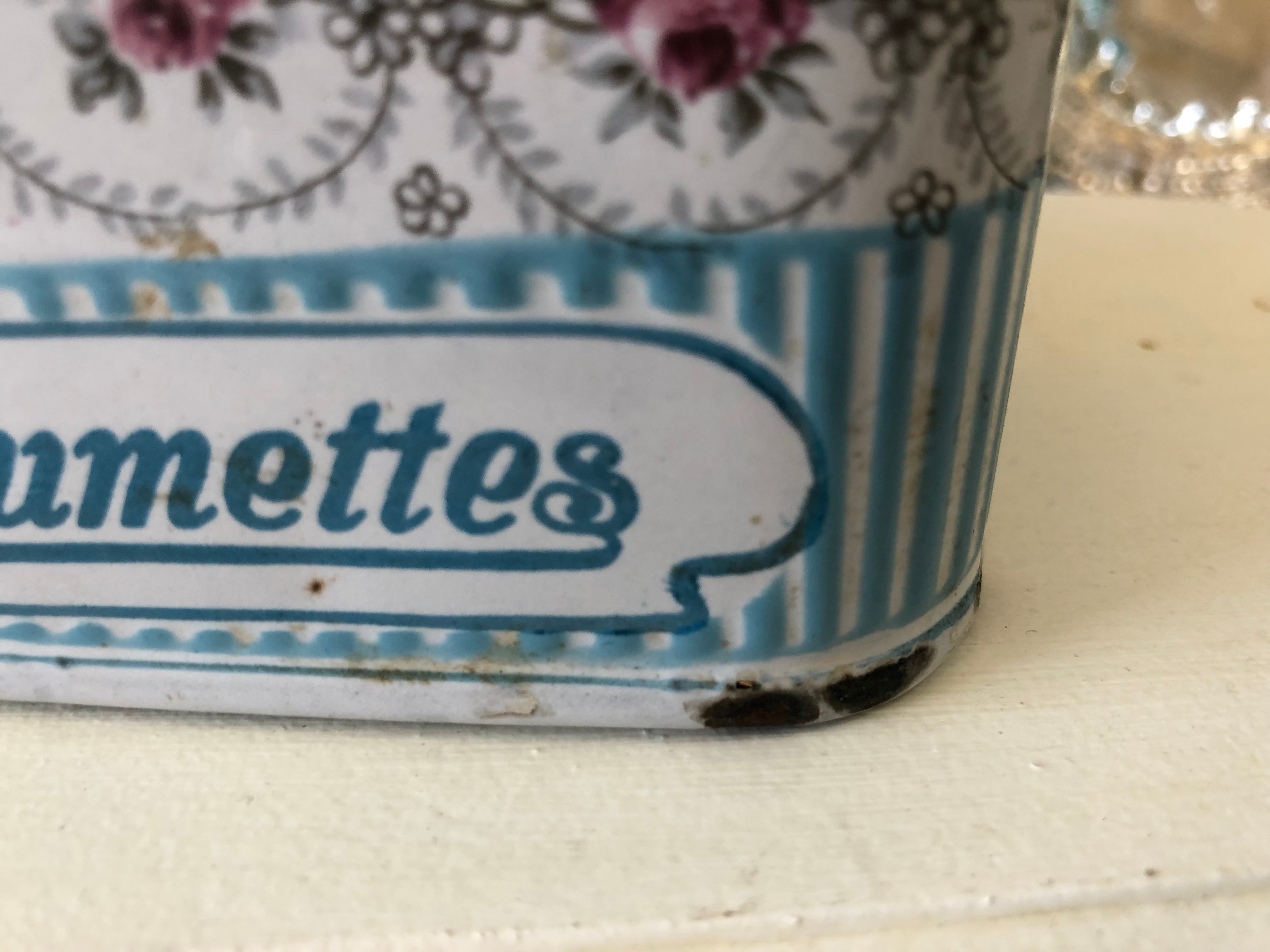 フランス アンティーク ホーロー BB社 ローズバンド アリュメット缶