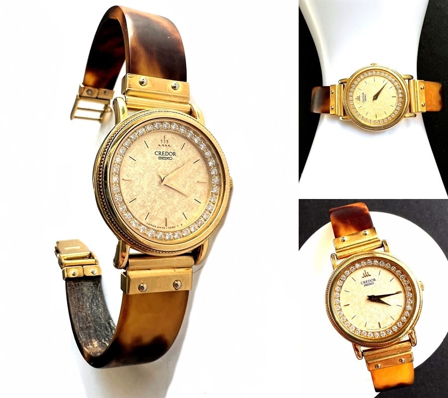 SEIKO セイコー クレドール 金無垢 K18YG パヴェ ダイヤ べっ甲