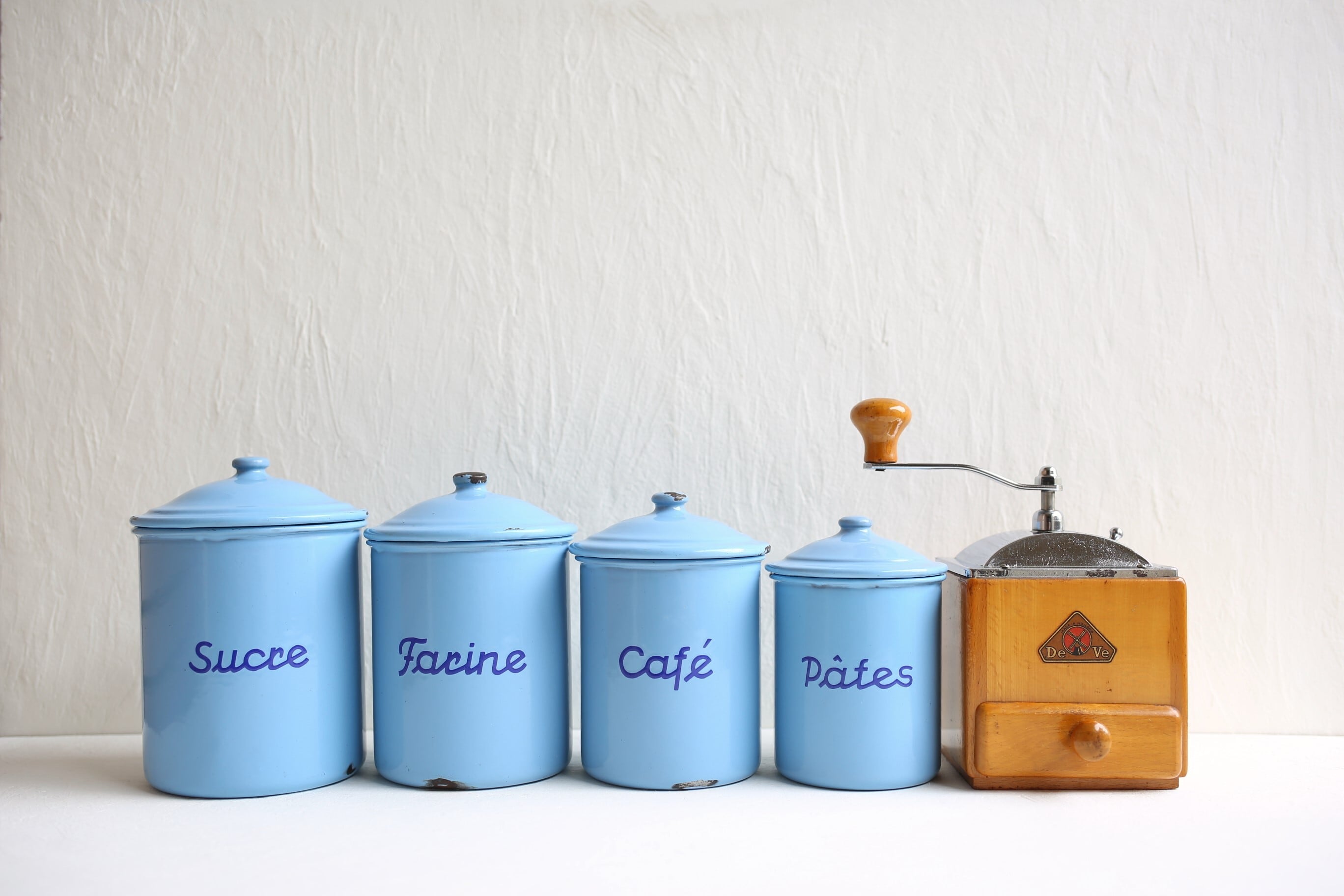 フランス アンティーク ホーロー製 キャニスター ブルー 4個セット N
