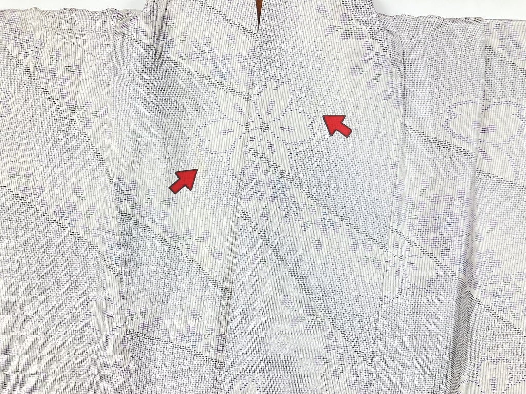 白大島 トールサイズ 本場大島紬 証紙付き 正絹 桜 小紋 白 紫