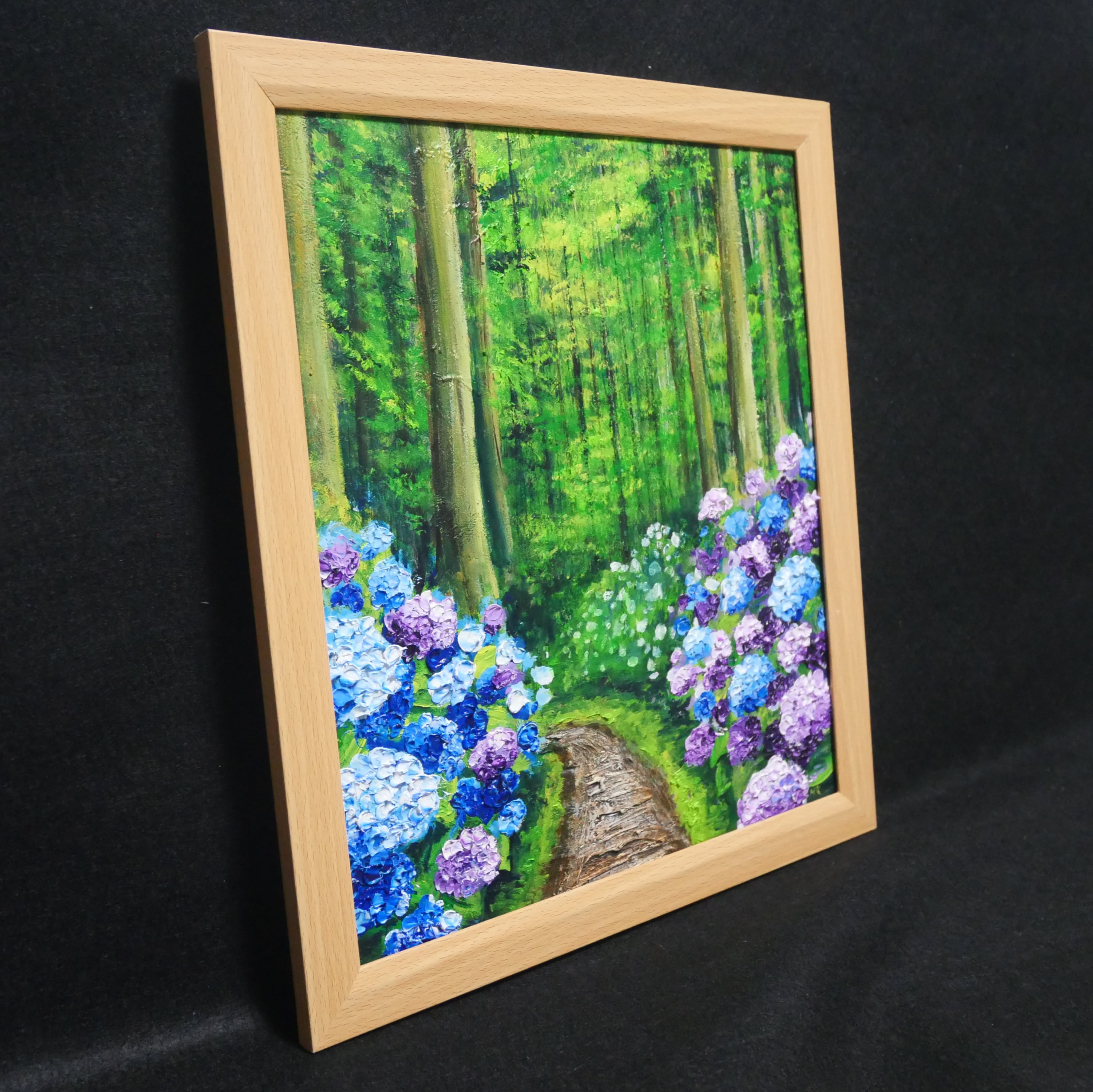 紫陽花の油絵 4号 真作】絵画 作者不詳 サイン有 油彩4号 花 ピンクの