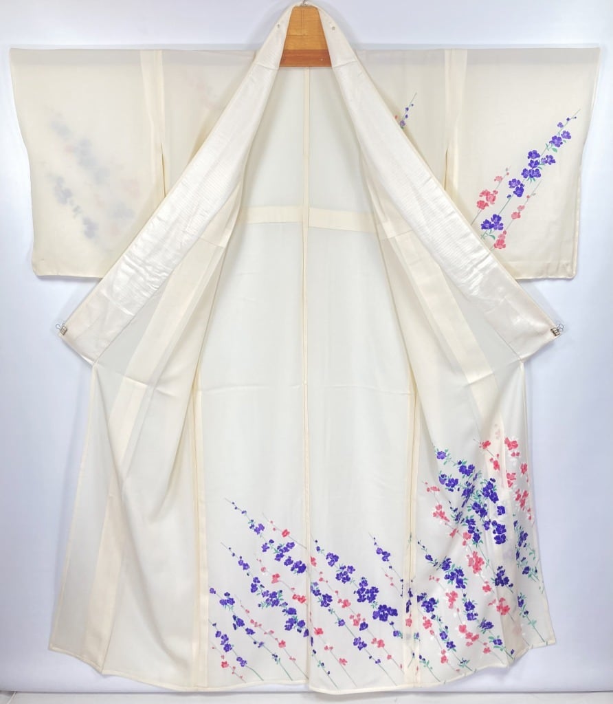 夏着物正絹 叩き染め お花柄 訪問着 一つ紋 帯セット