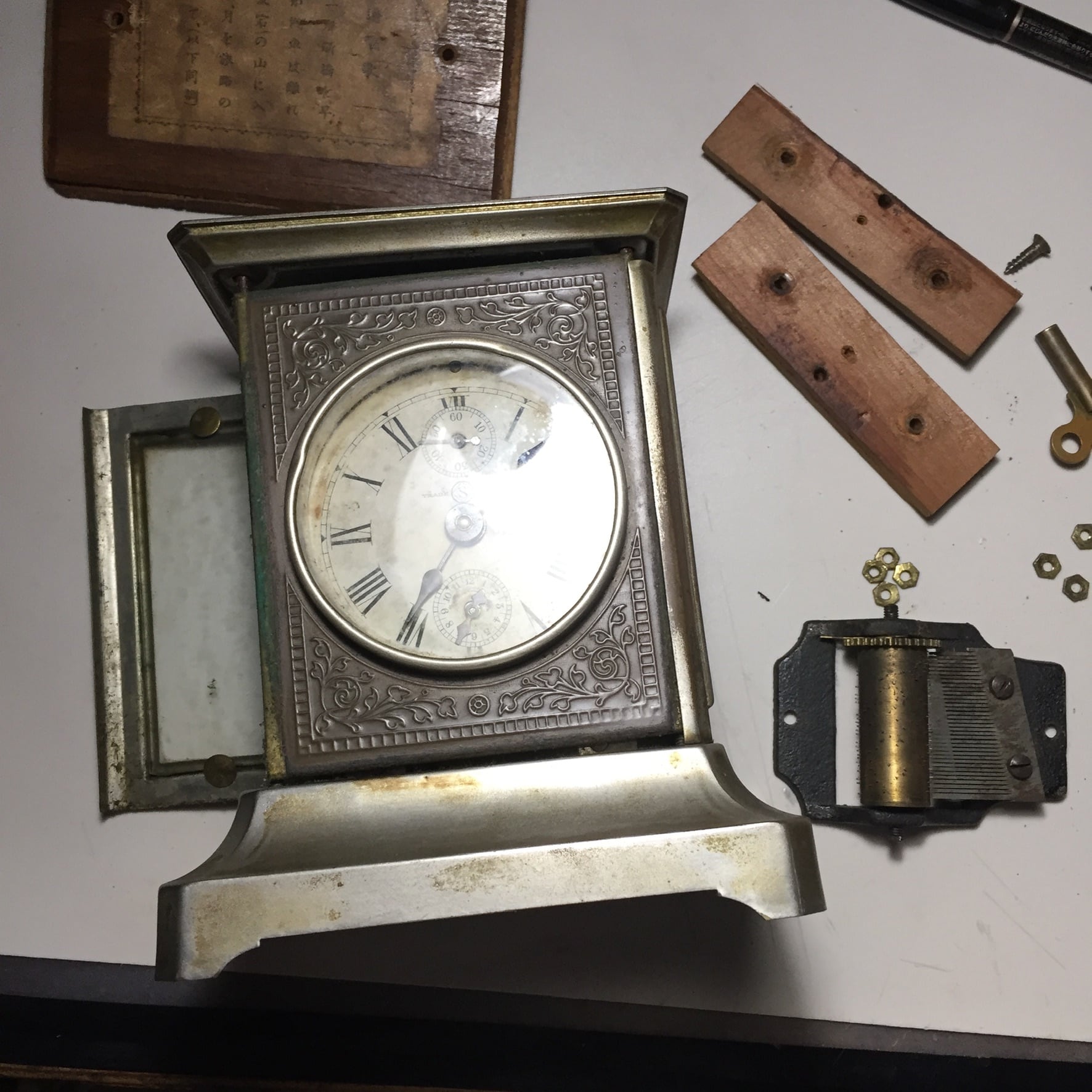 大正期 精工舎角型オルゴール付き目覚まし時計(枕時計)オーバーホール