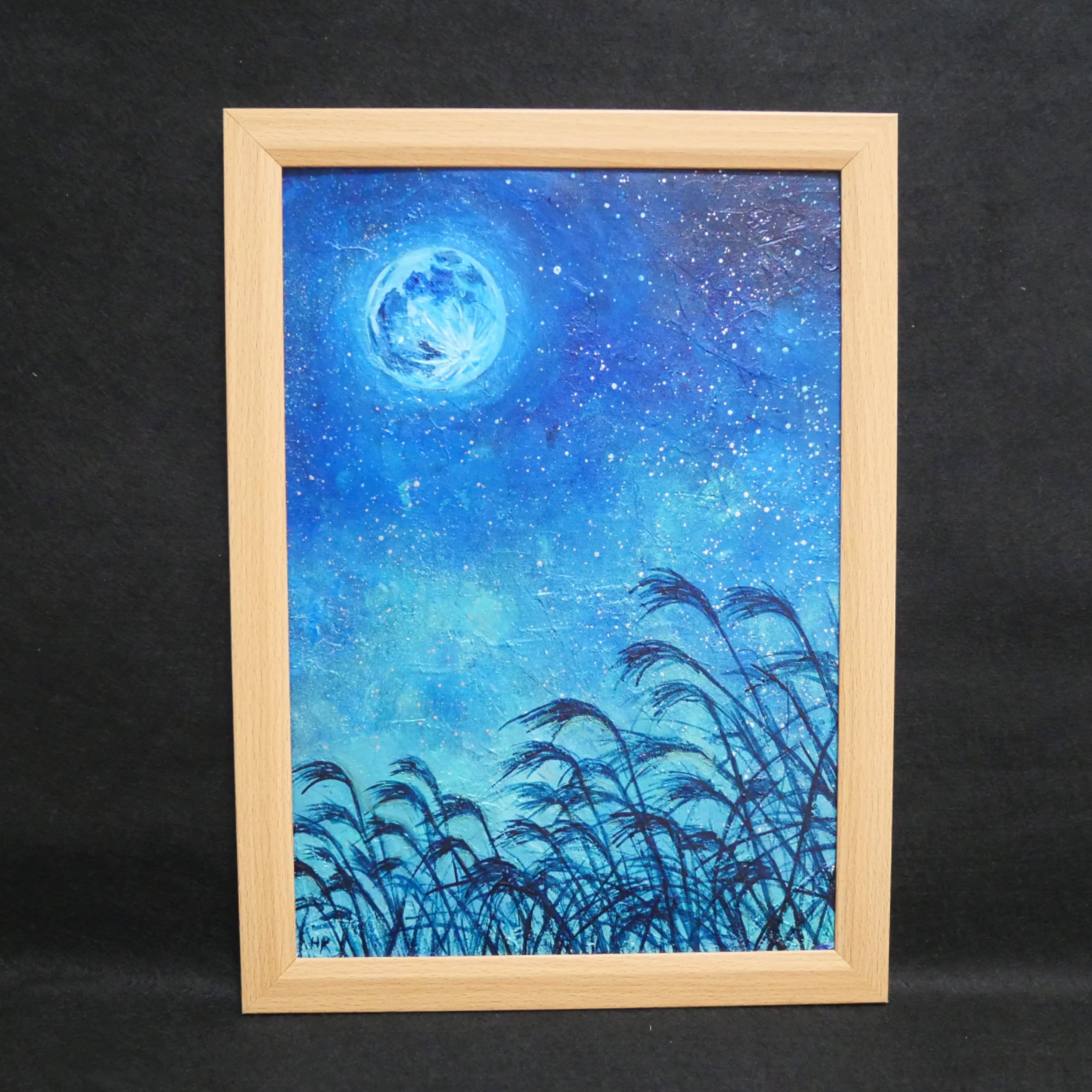油絵 油彩 油彩画 絵 絵画【青のお月見】 | HIROSHI1990