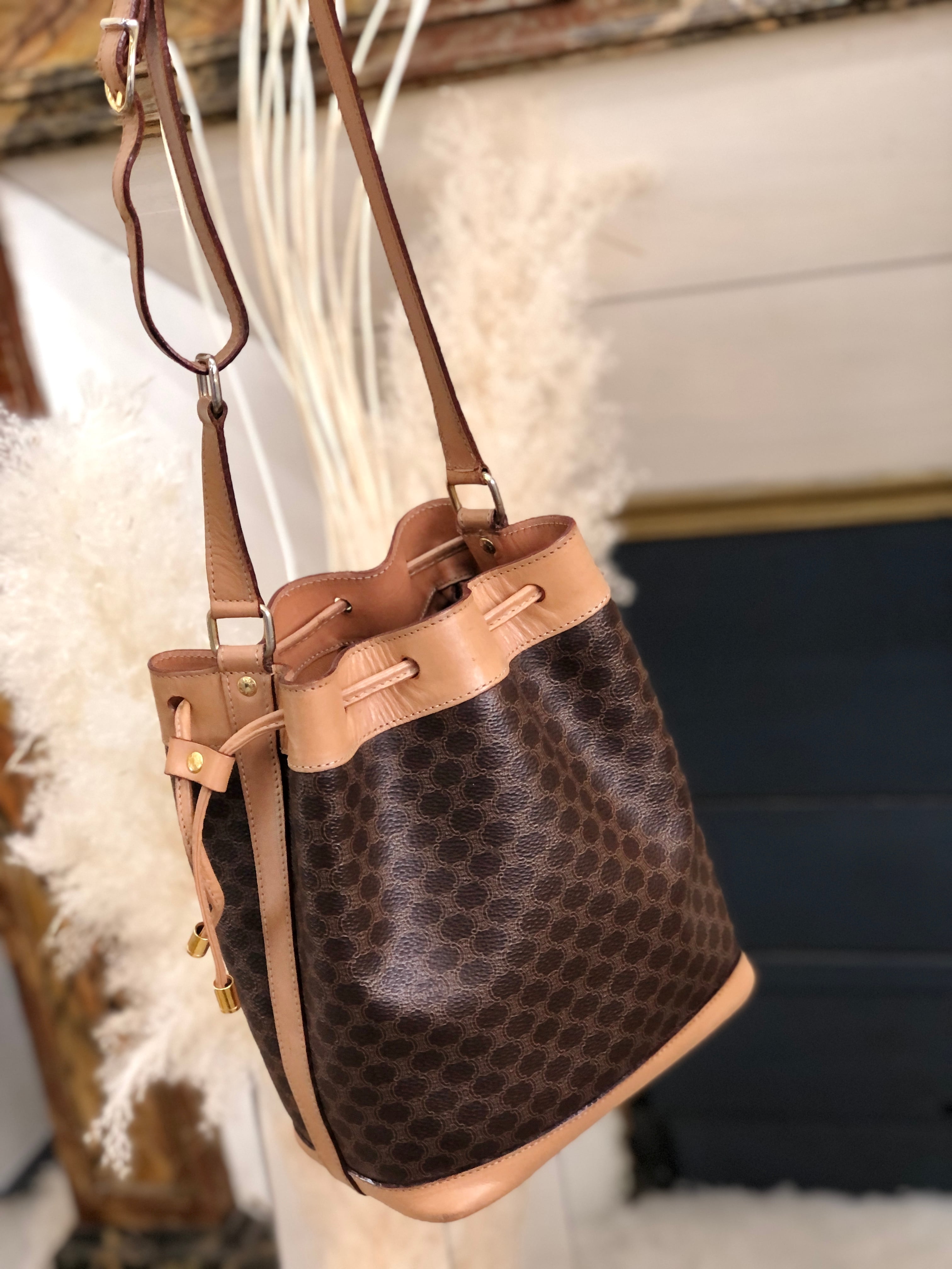 CELINE セリーヌ マカダム 巾着 ミニバッグ ショルダーバッグ ブラウン