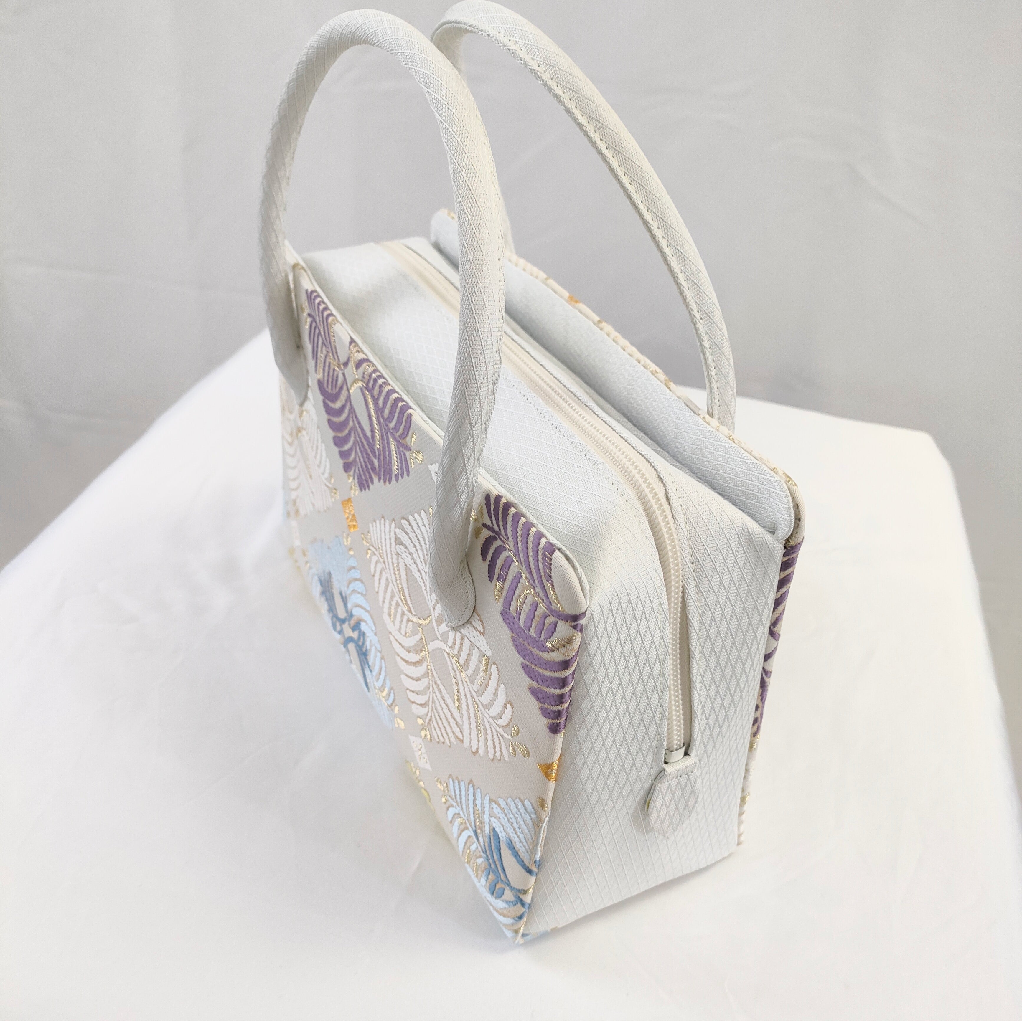 正絹 利休バッグ 西陣織 若松菱 サイドポケットでスッキリ収納 | お