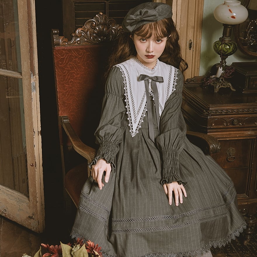 クラロリ ワンピース ロング丈 ノスタルジック クラシカル つけ襟付き