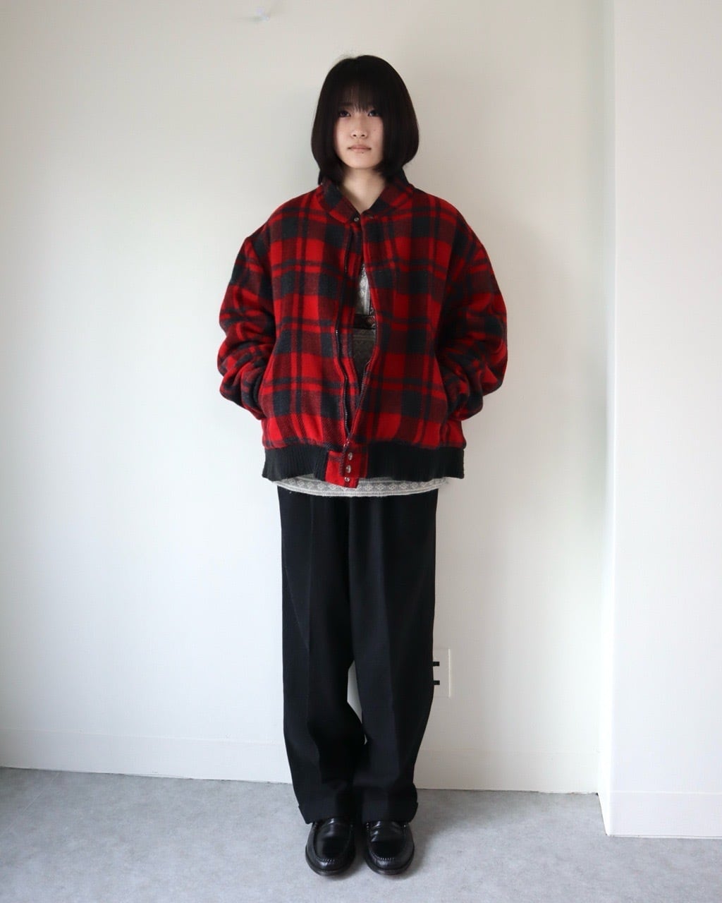 80s Woolrich チェック ウール ブルゾン 短丈 古着 裏ボア