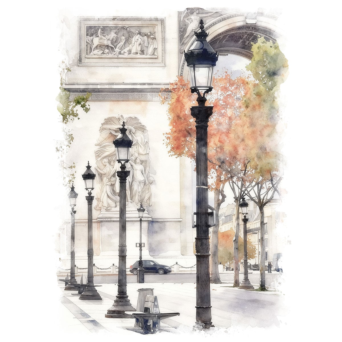 絵画 フランス 風景画(街並み) パリ 凱旋門 インテリアアート額付き