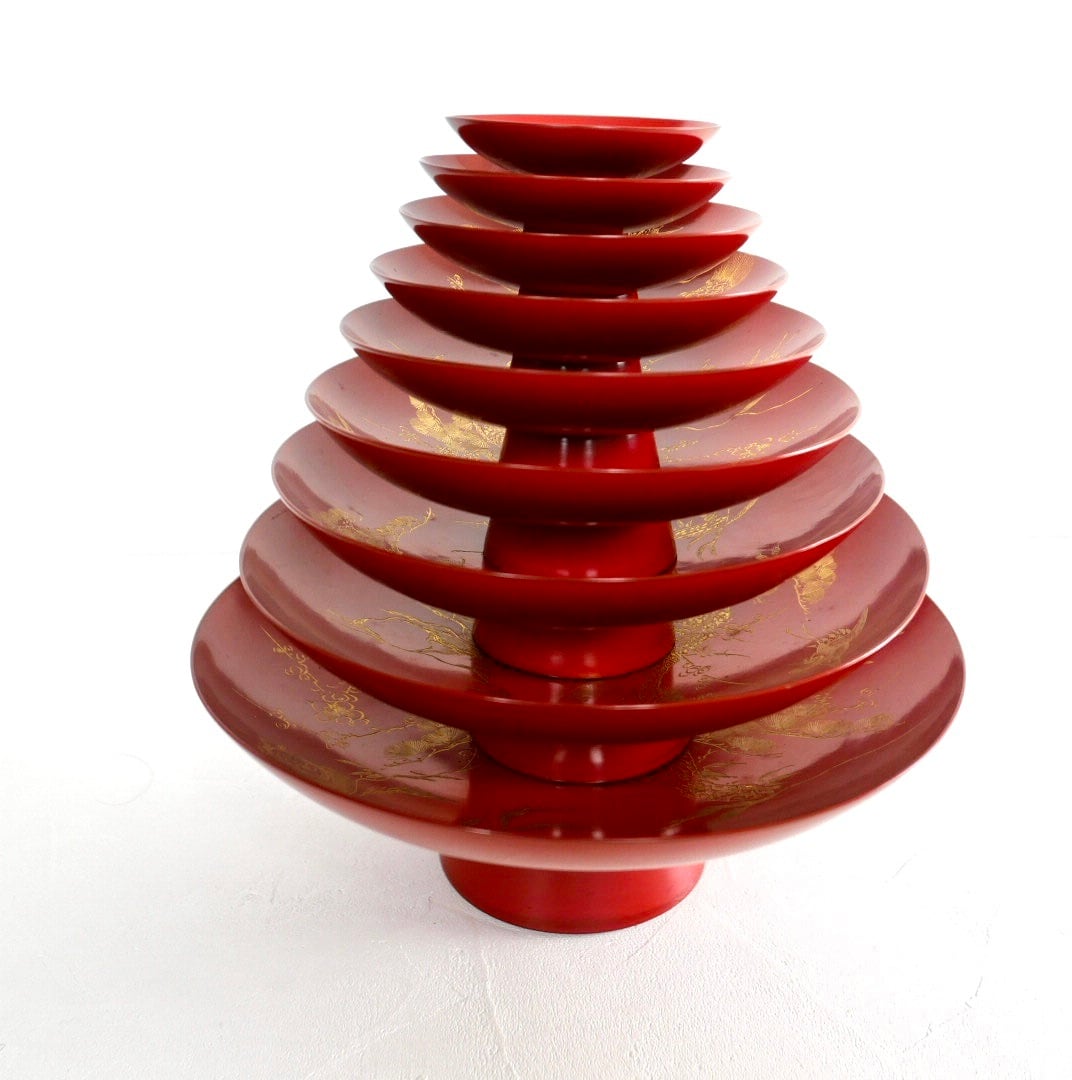 21234】 輪島塗 盃九段セット 明治 / Wajima Nuri Sake Cop Set