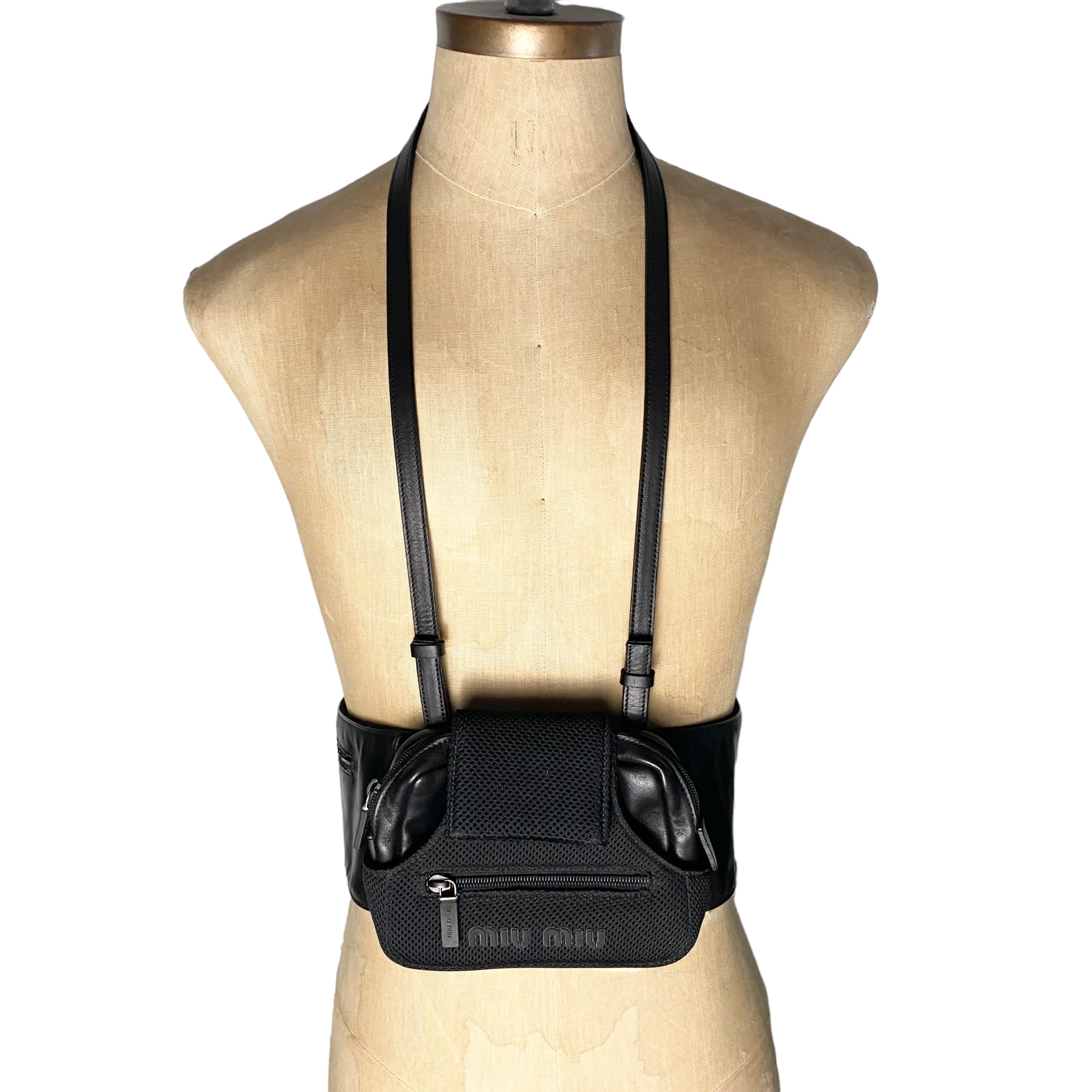 archive MIU MIU mesh × leather docking body bag | NOIR ONLINE