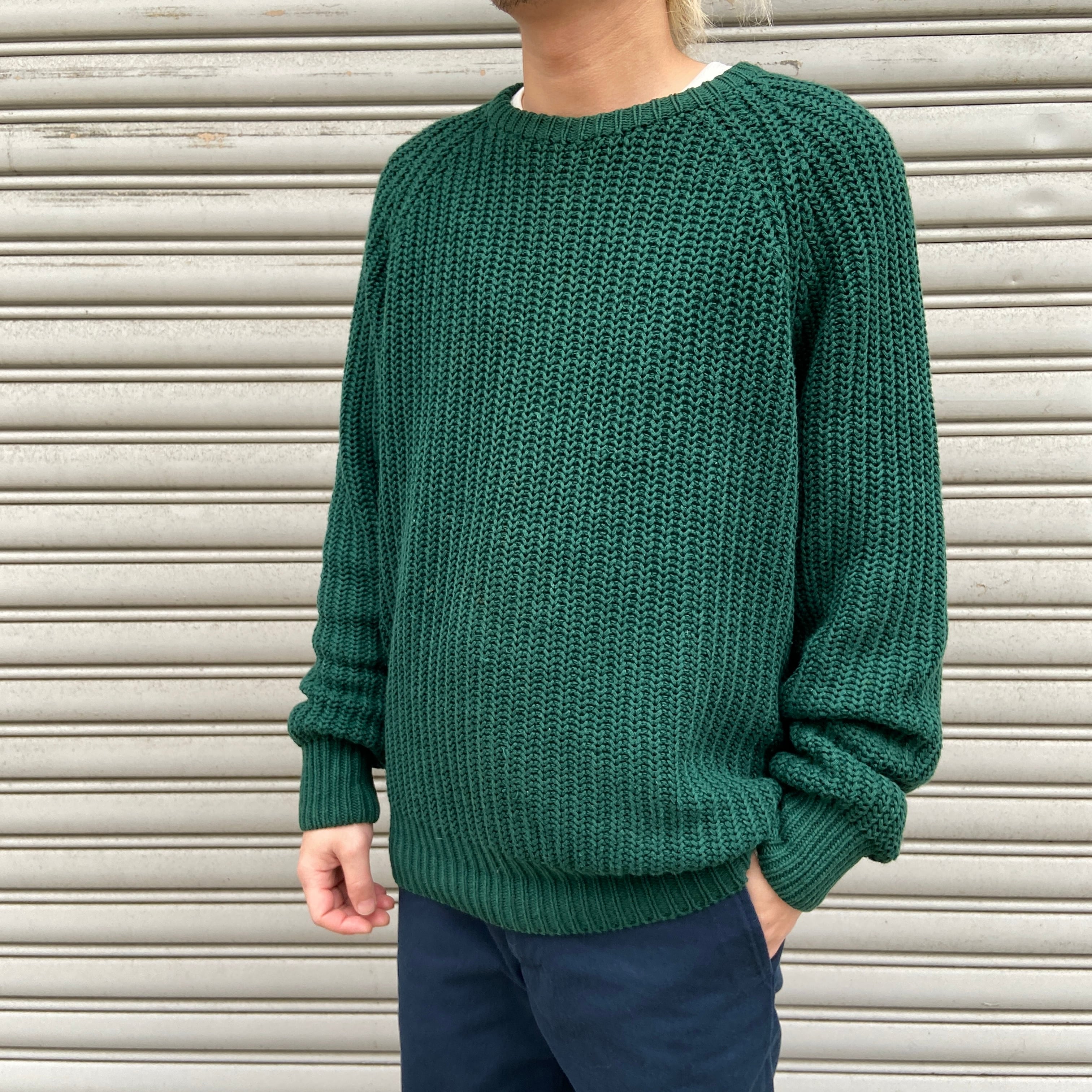 90s GAP オールドギャップ コットンニット リブ編みニット グリーン M