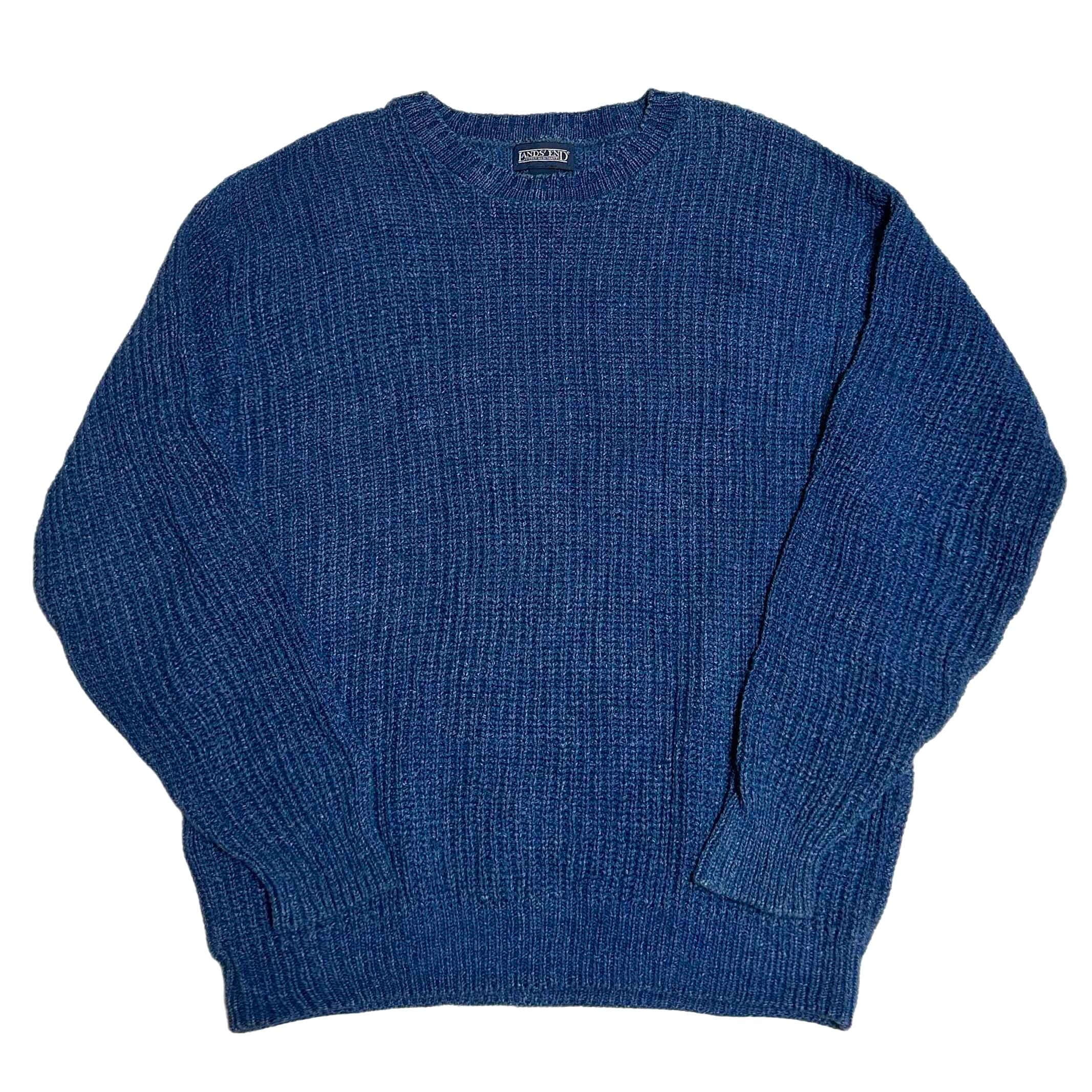 90s LANDS' END ランズエンド コットン インディゴ ニット【L】MADE