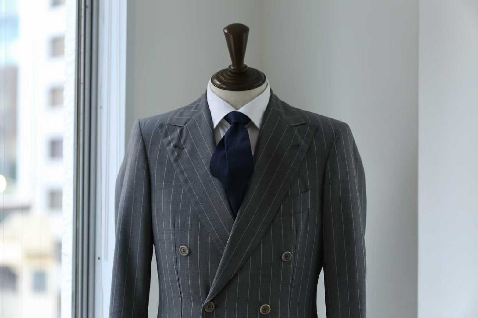 OrazioLuciano】 ナポリ仕立て ダブルスーツ グレーストライプ Size:44