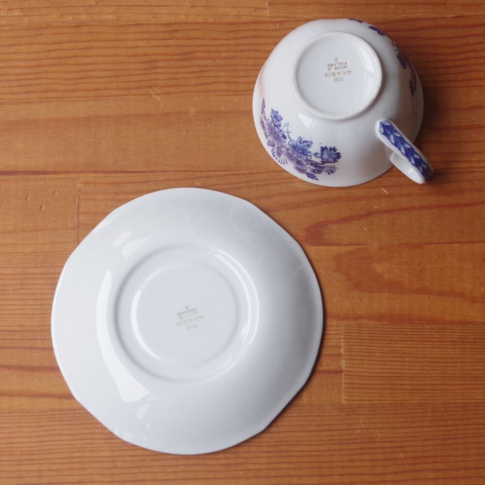 アラビア ARABIA フィンフラワー コバルトブルー 花柄 ティーカップ