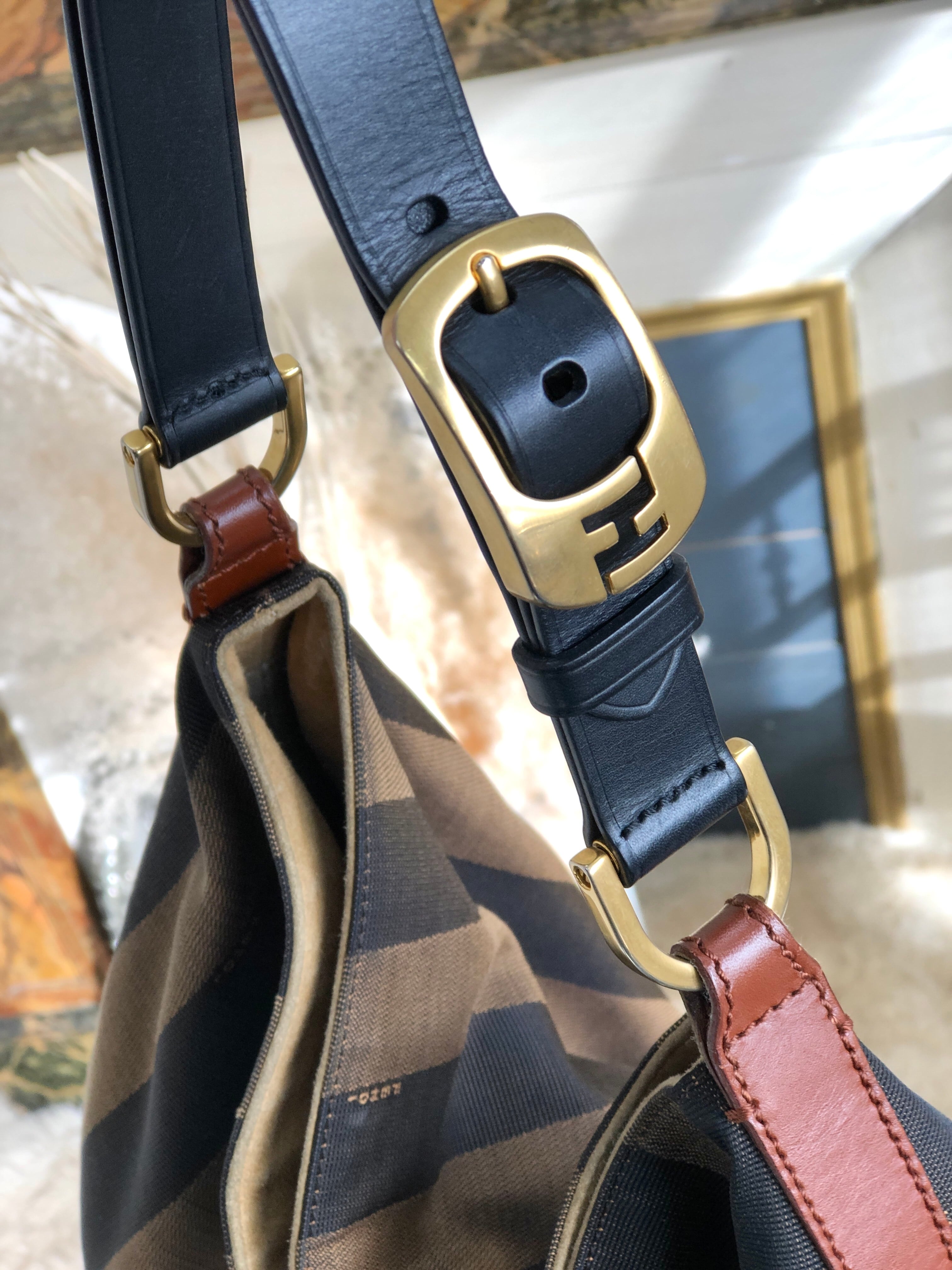 FENDI フェンディ ペカン柄 ジャガード×レザー ショルダーバッグ