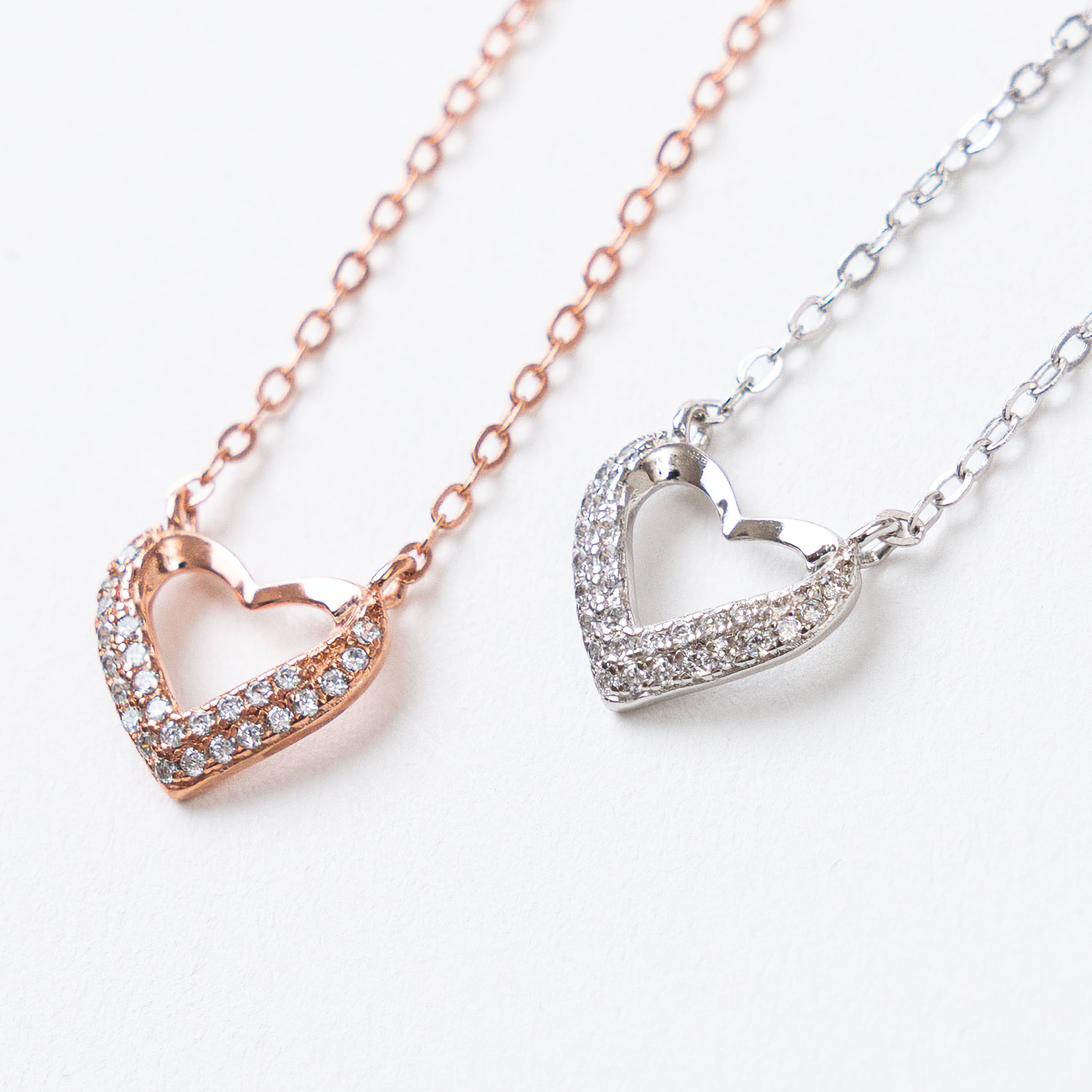 ハートモチーフ ネックレス｜CZ ダイヤ シルバー925 ローズゴールド