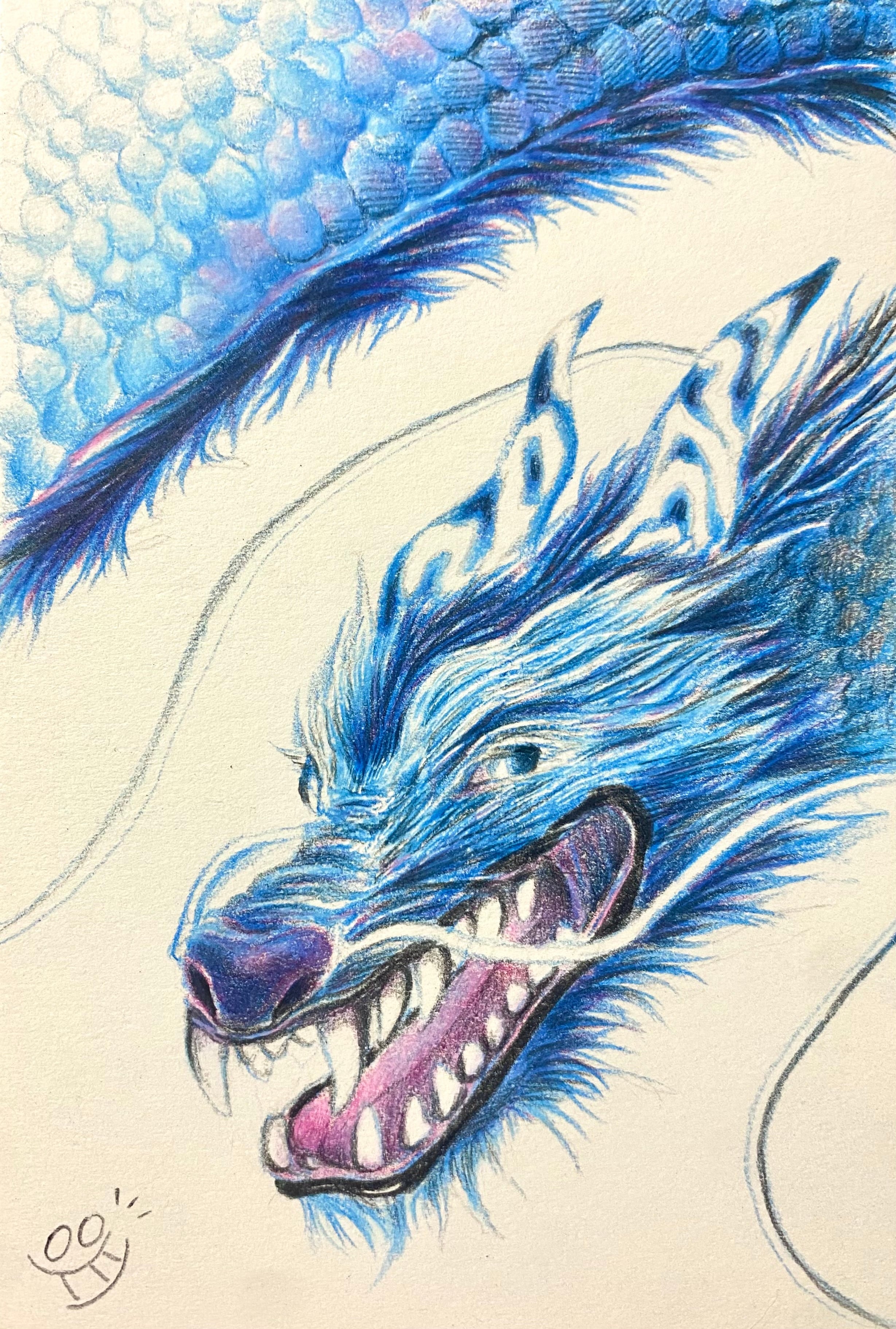 青龍 色鉛筆 原画 ポストカード ハガキ 絵はがき 龍 手描きイラスト