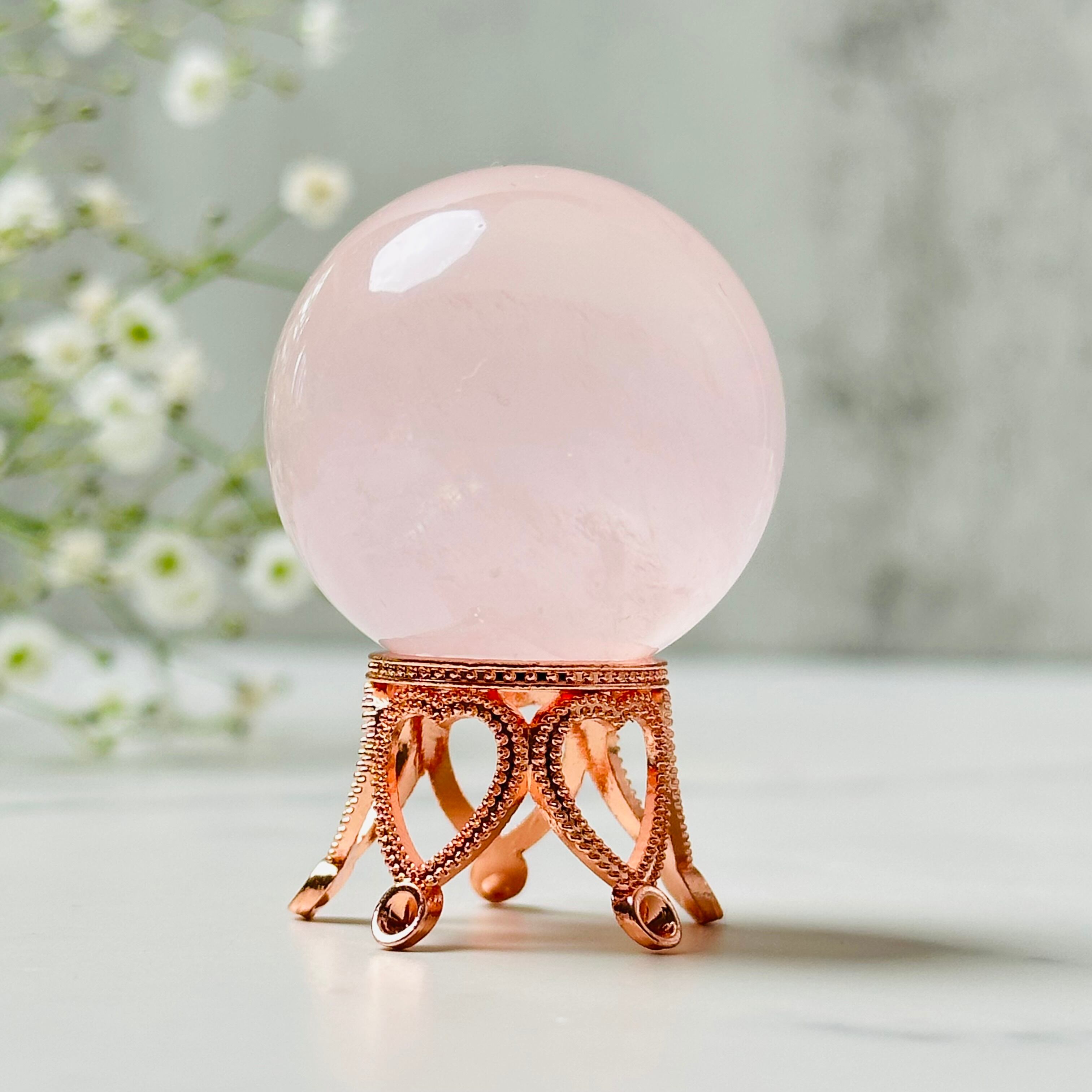 透明感あふれる天然石｜スターローズクォーツスフィアΦ34mm