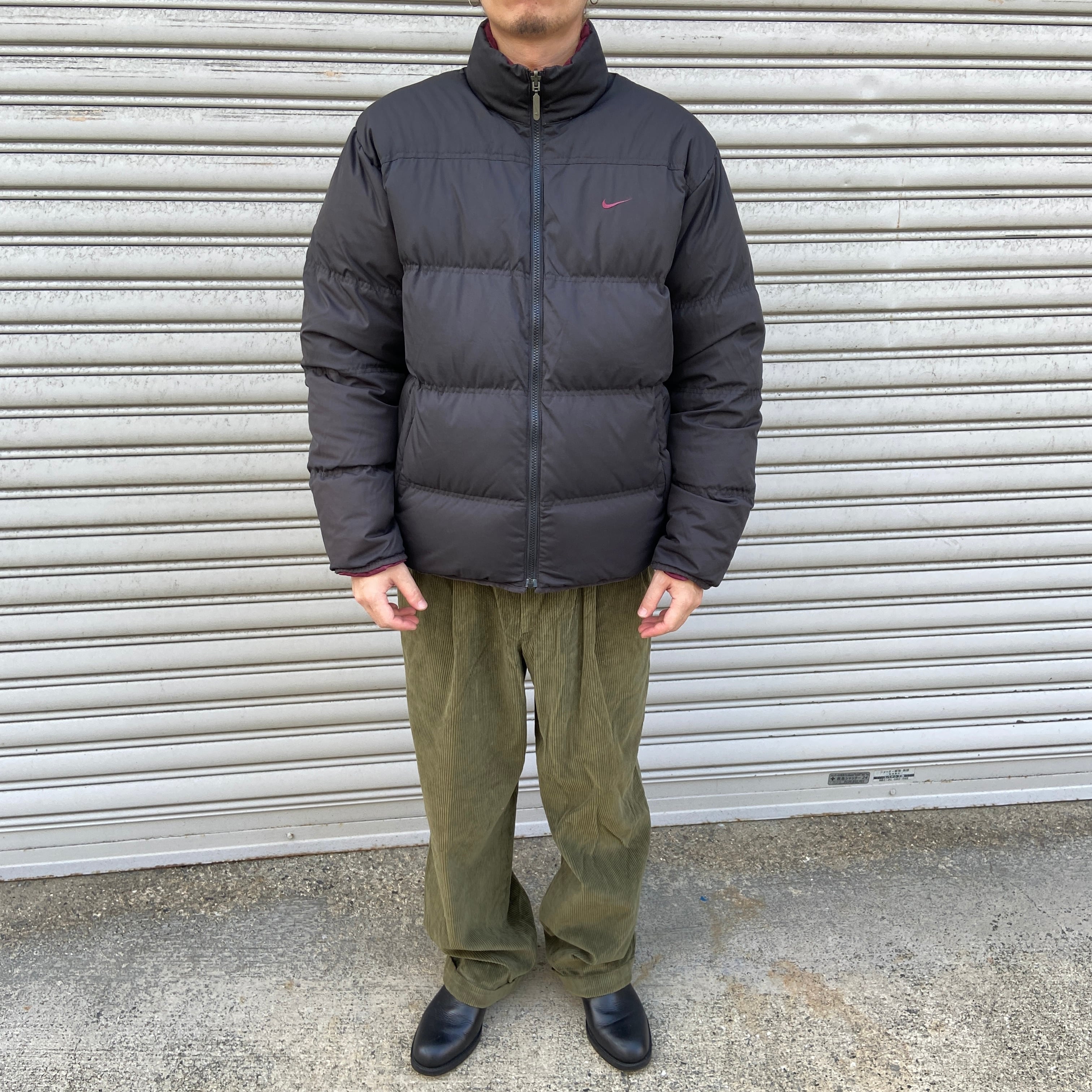 00s NIKE フェザーダウンジャケット リバーシブル 黒 バーガンディ