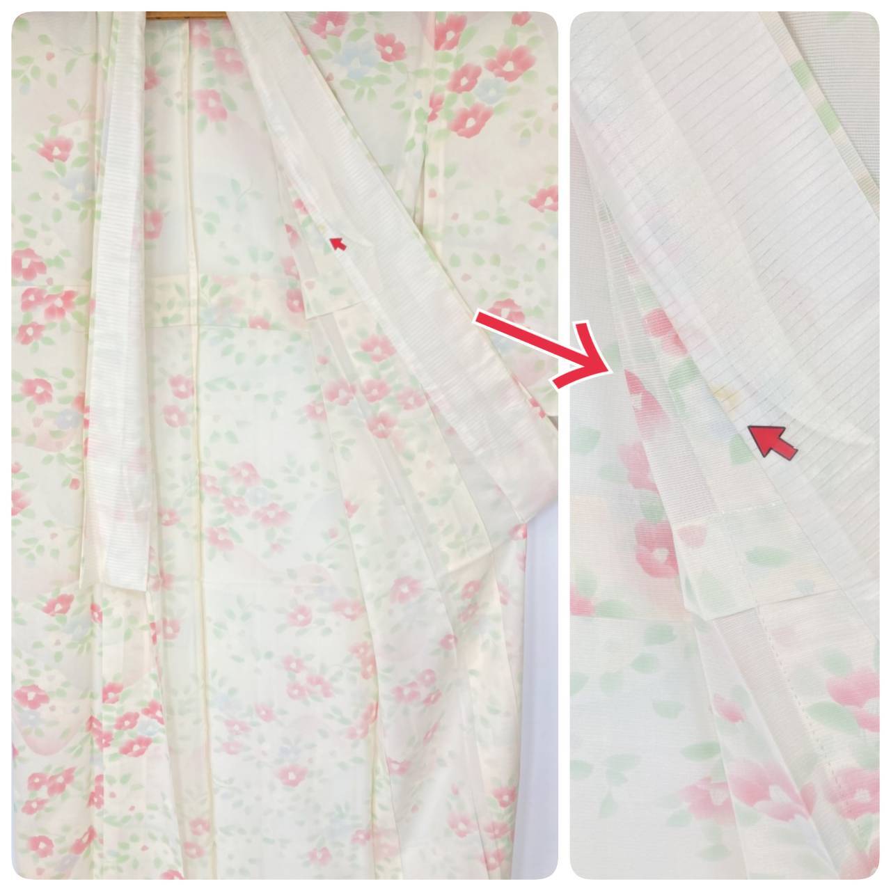 夏】未使用 型染め友禅 夏椿 花柄 絽 夏着物 小紋 正絹 白 クリーム色