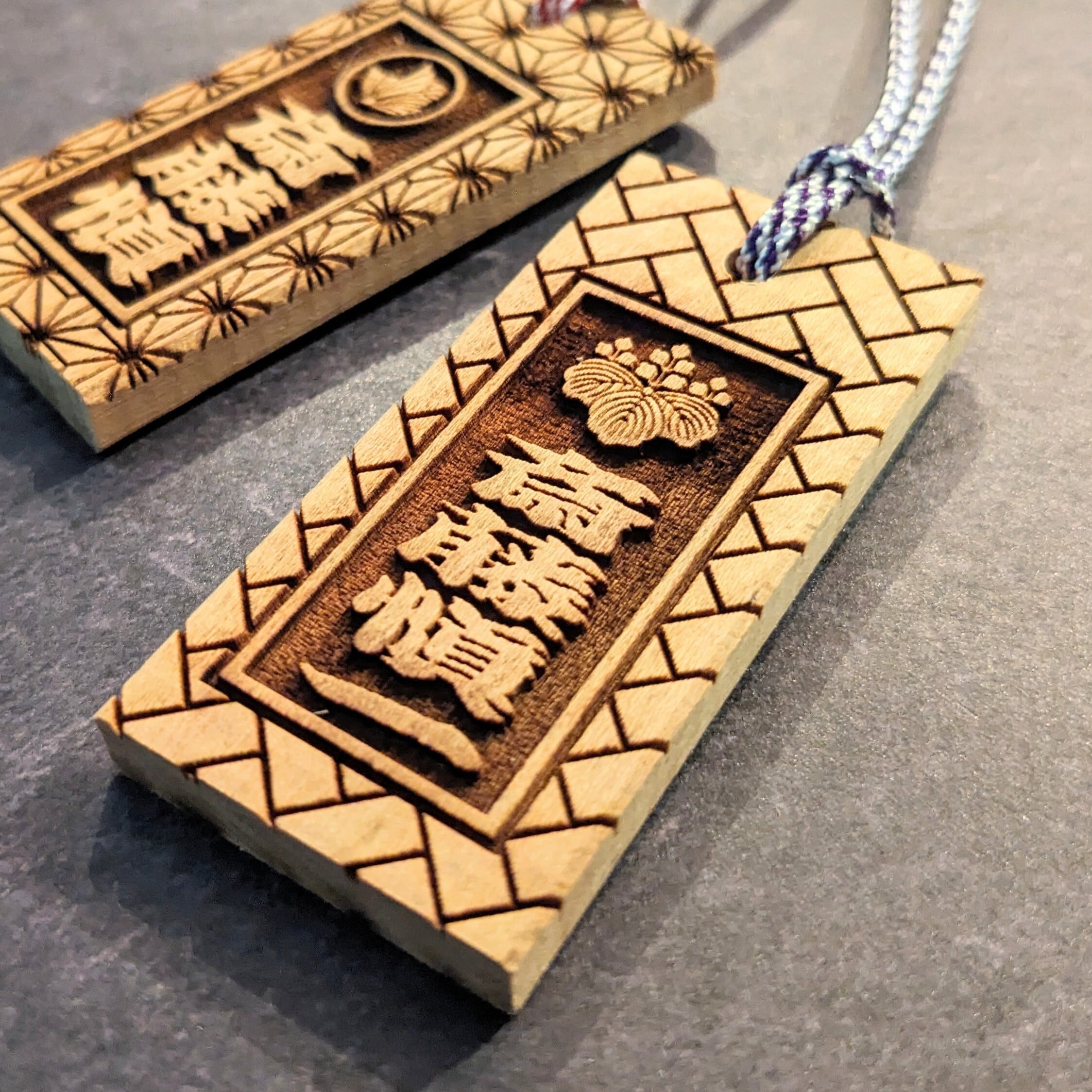 オーダーメイド】木札 祭り札 喧嘩札 千社札 両面彫刻 桜 さくら 家紋