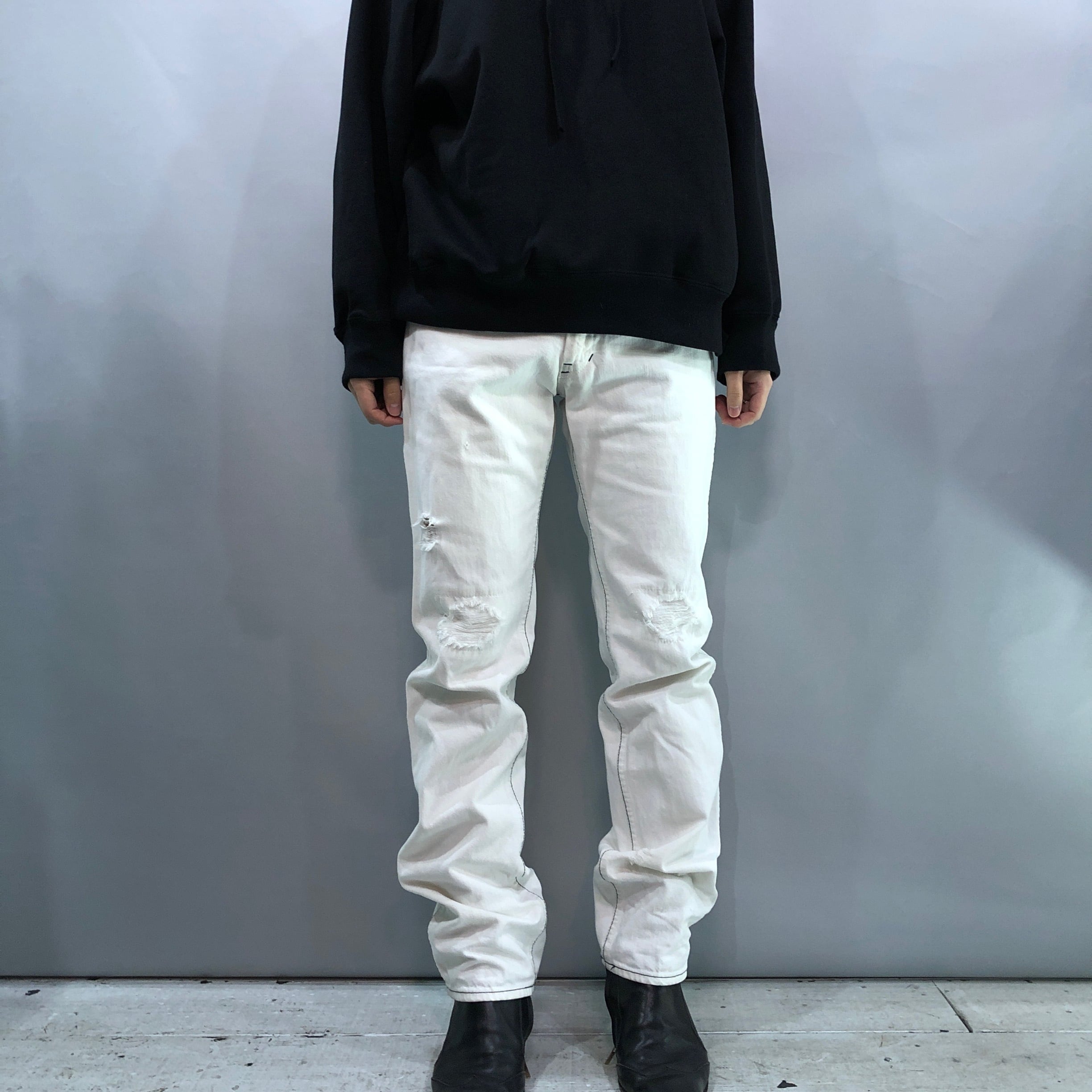 NUMBER (N)INE】モダンエイジ期ホワイトダメージデニムパンツ