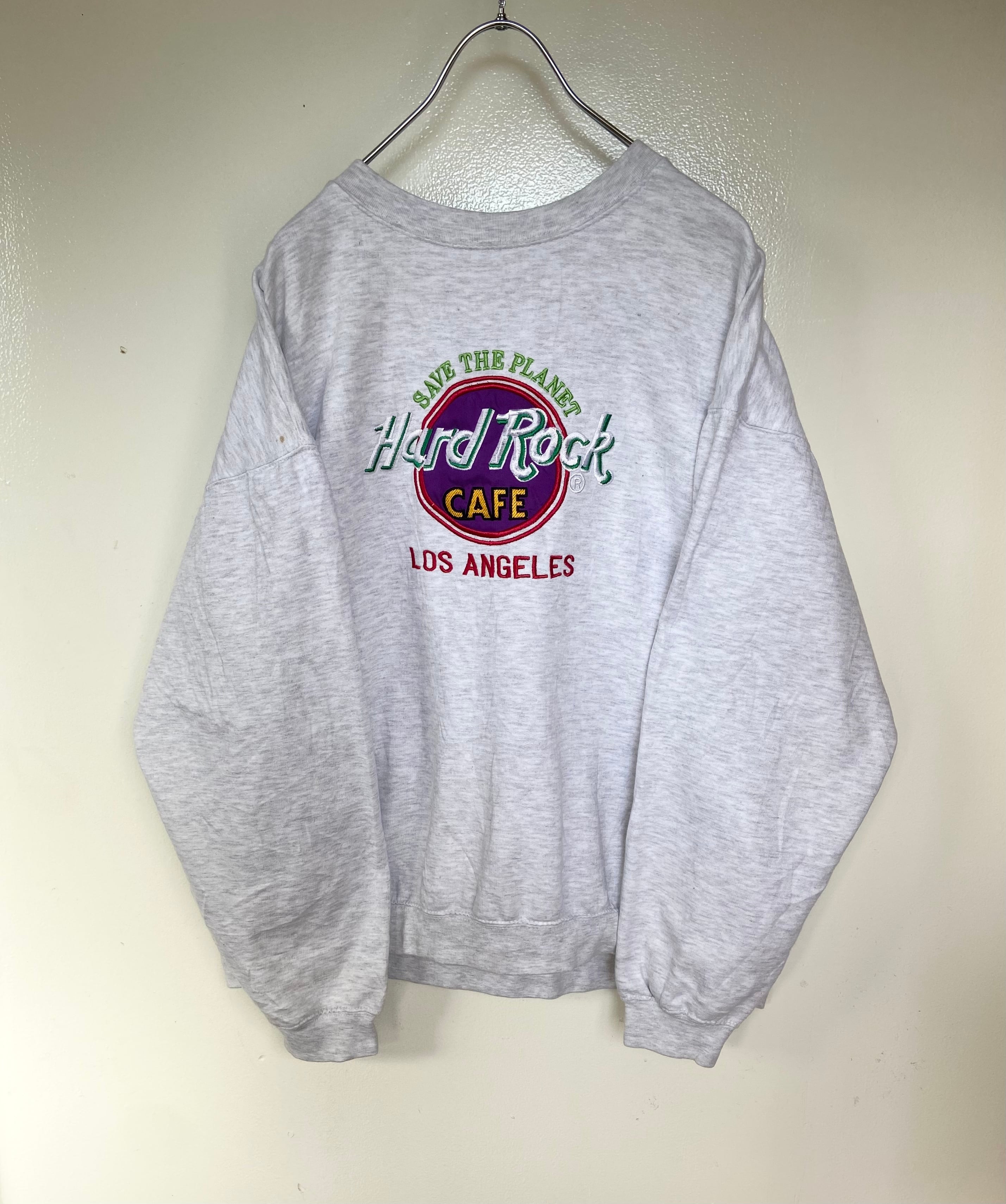 USA製 Hard Rock Cafe/ハードロックカフェ 刺繍スウェット 白 霜降り