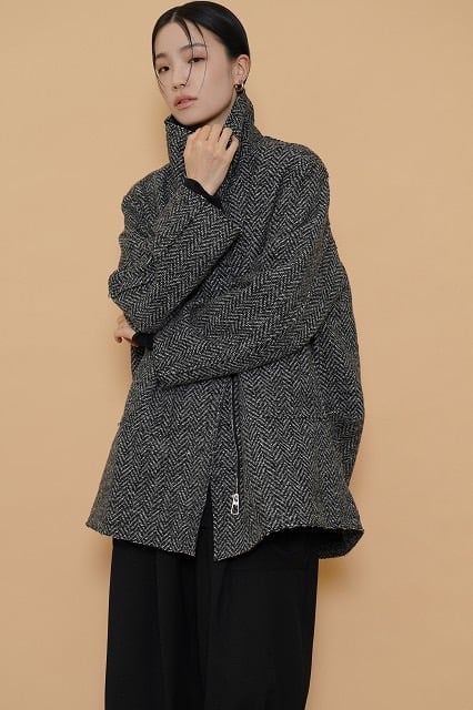 ヘリンボーンツイードハーフコート 504388 CYAN tokyo シアン