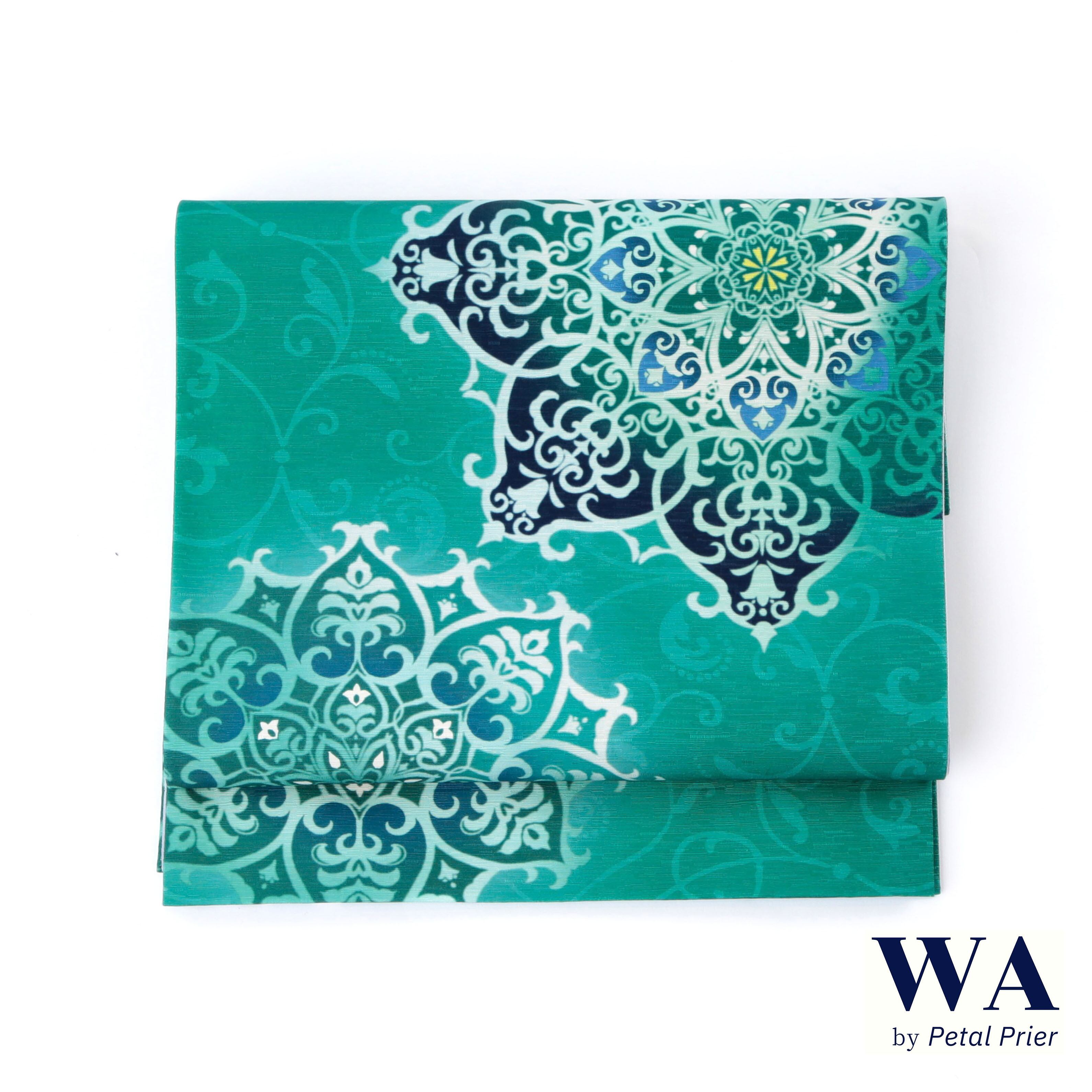 新品・未使用 WAKKA 正絹 京袋帯【アラベスク／ブルーグリーン】お