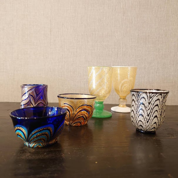 岩田久利 青金 硝子 ガラス 盃 猪口 のぞき猪口 円筒形 酒器 ぐい呑み