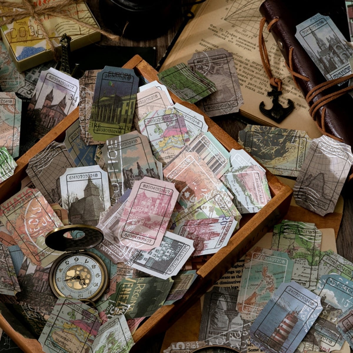 H19 ヴィンテージ風 ミニカード 紙もの 素材紙 全8種 大容量 100枚