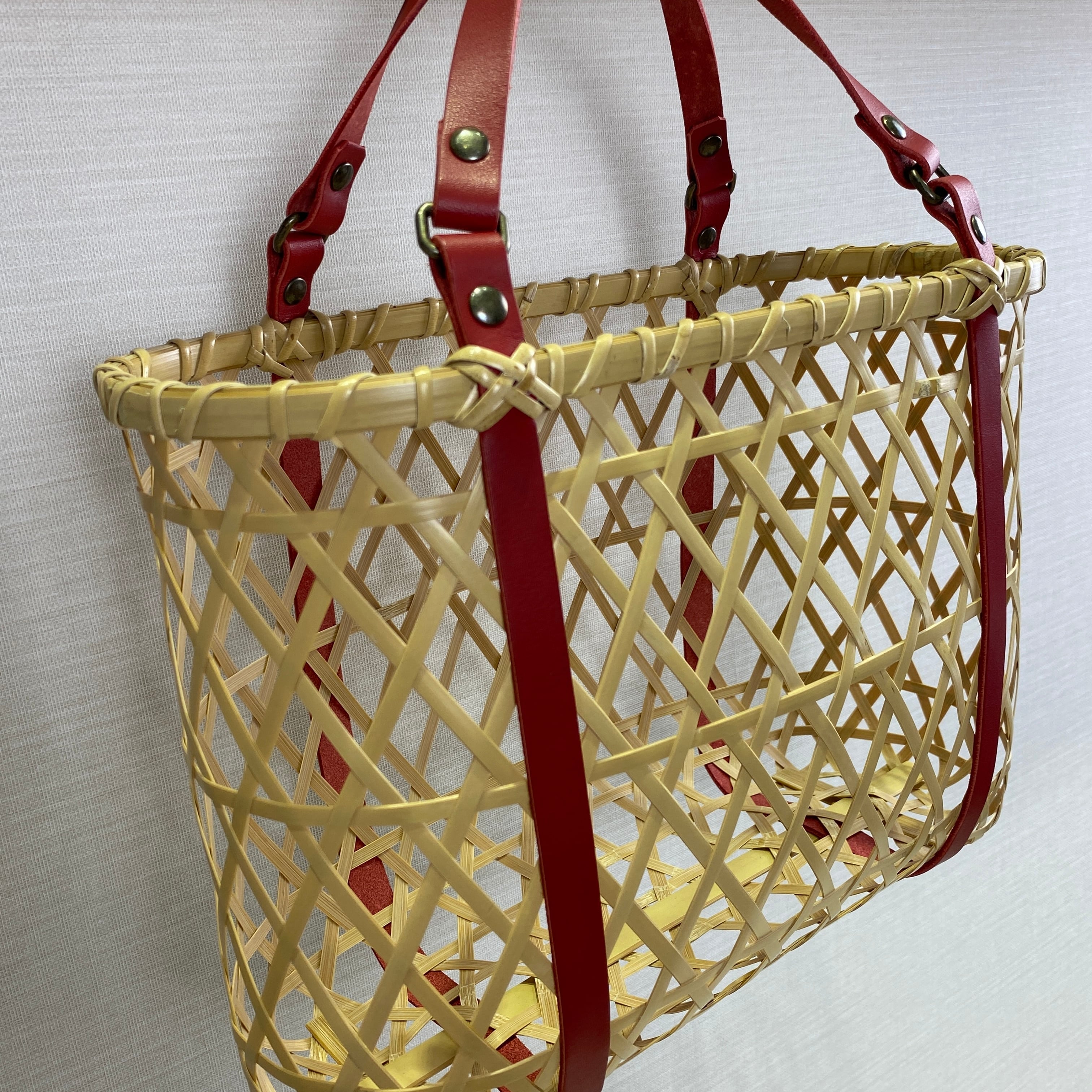 有製咲処 竹かごバッグ 別府竹細工 bamluxe marche（緑hard）赤