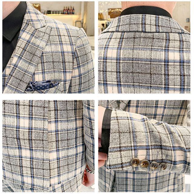 予約販売】メンズ スーツ ベスト 3点セット チェック柄 オレンジ