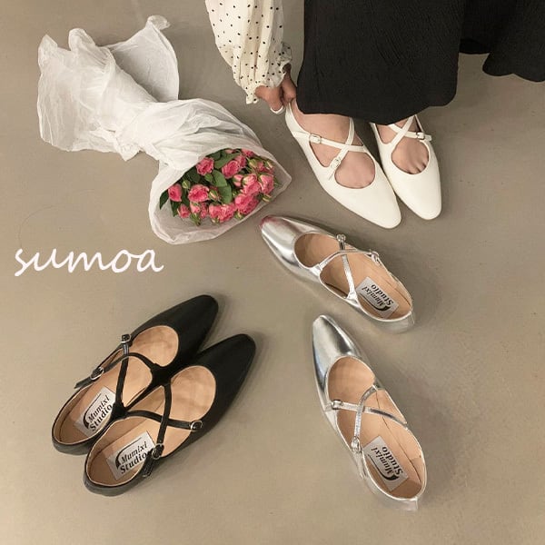 ストラップ付パンプス クロスストラップパンプス バレエシューズ