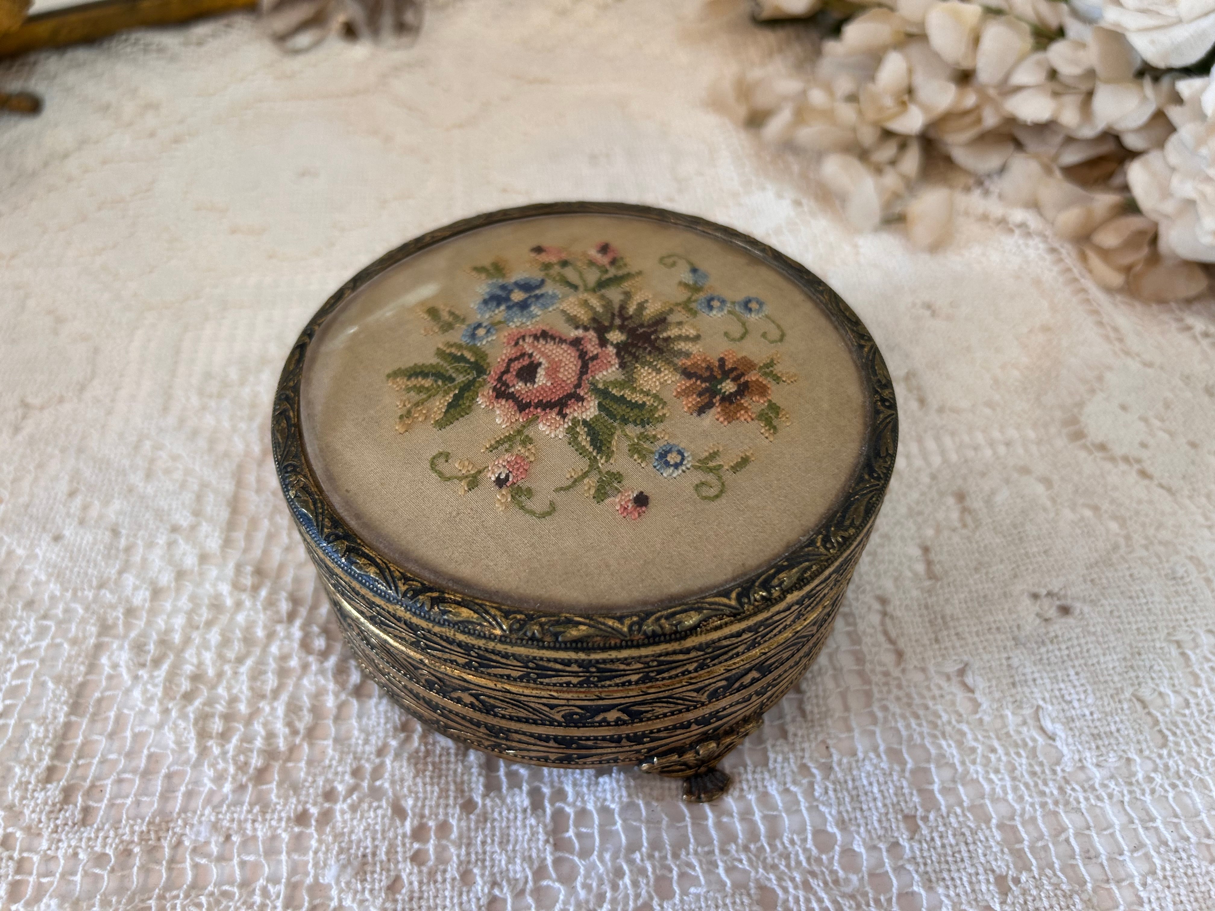 イギリス アンティーク ドレッシング プチポワン 刺繍 ボックス ケース